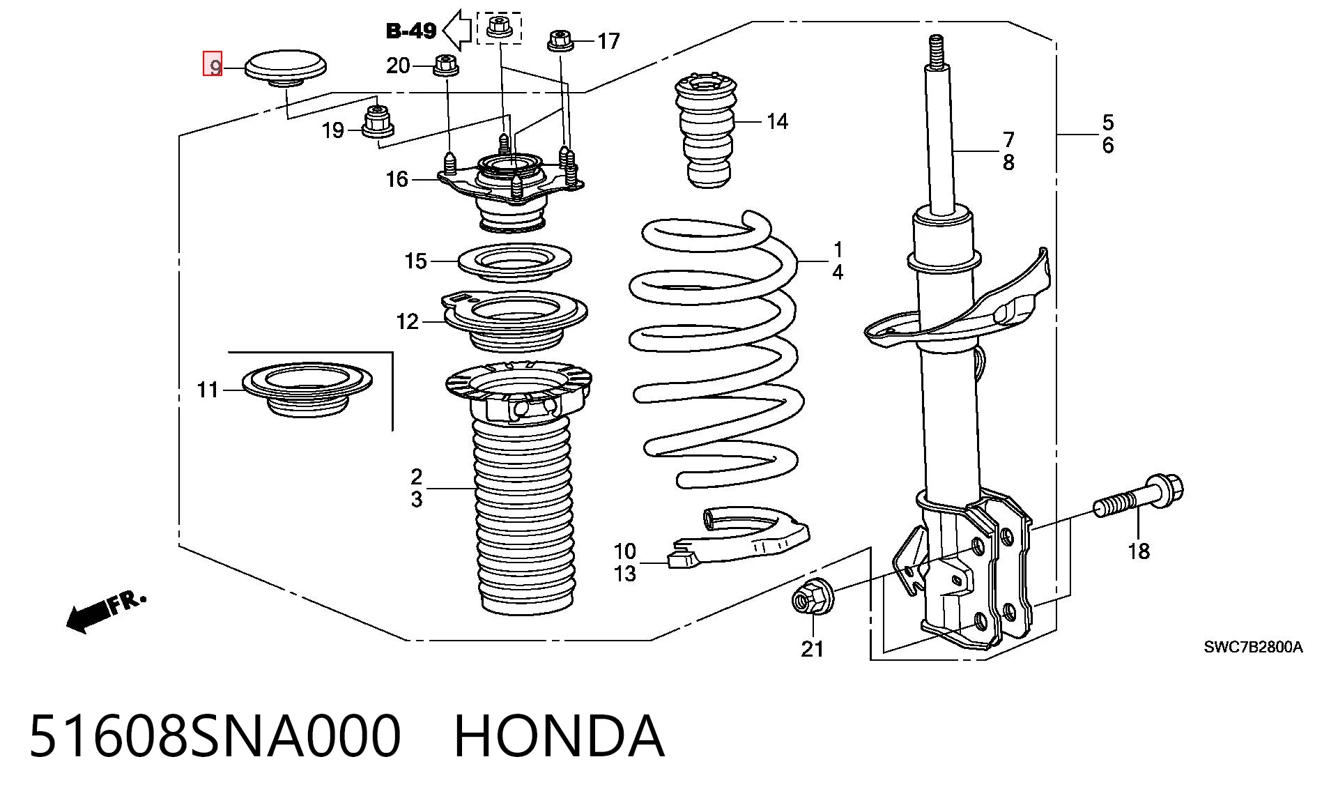 51608SNA000 Honda Tampa de suporte do amortecedor dianteiro