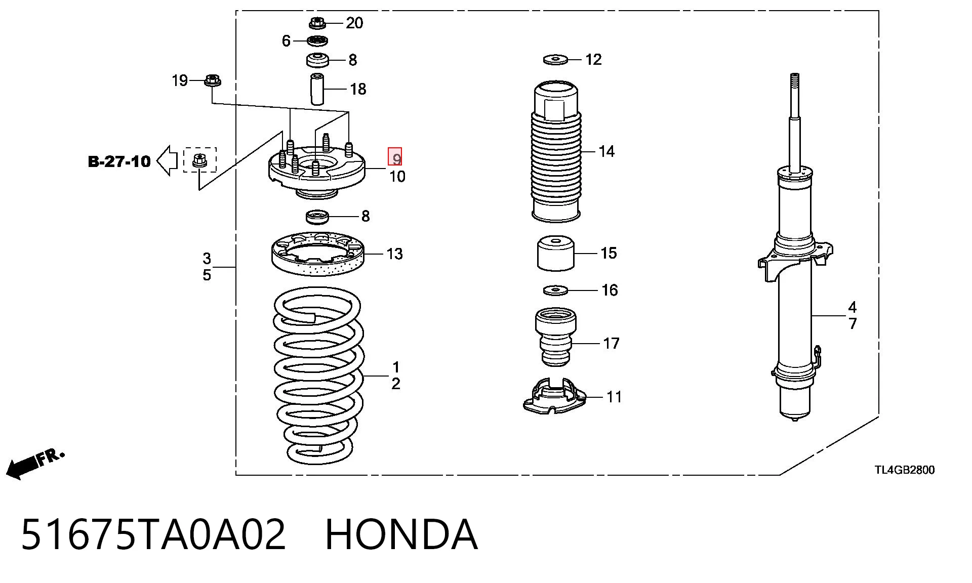 51675TA0A02 Honda Suporte de amortecedor dianteiro direito