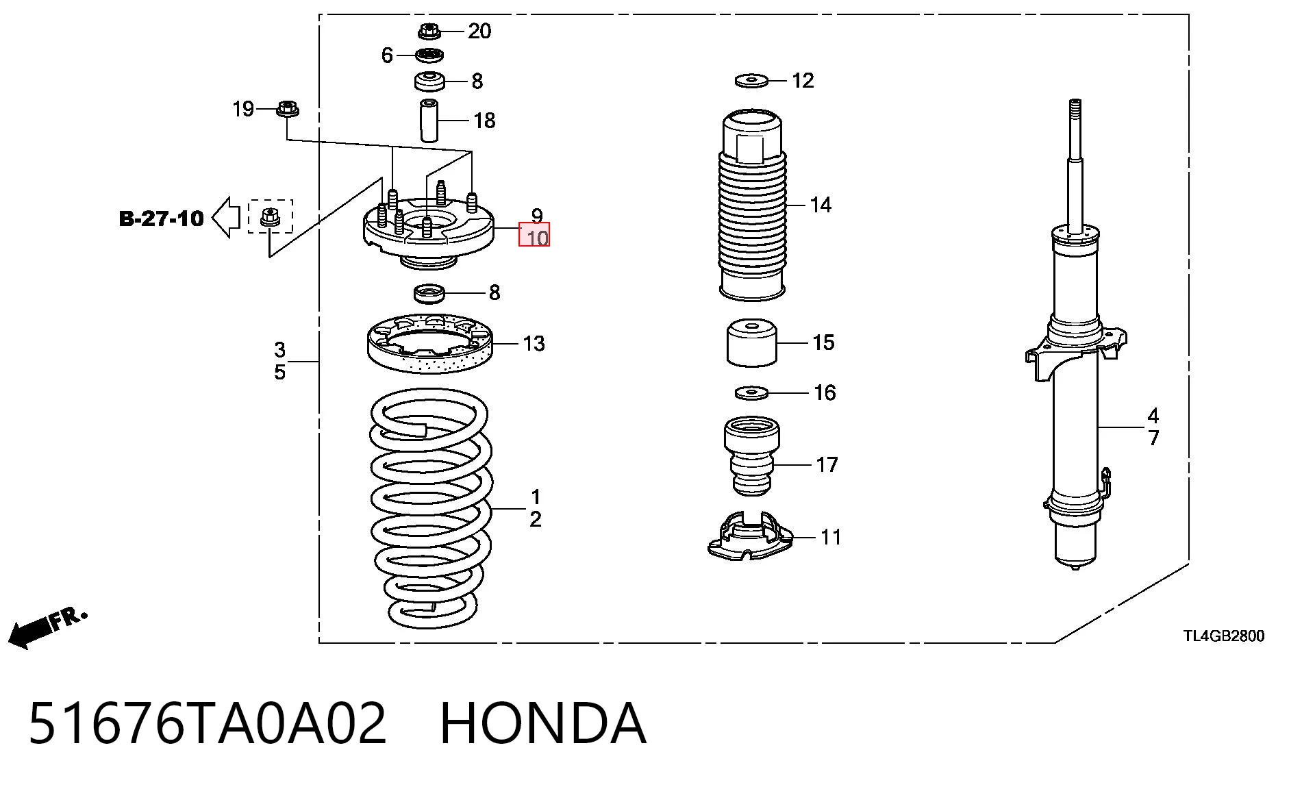 51676TA0A02 Honda Suporte de amortecedor dianteiro esquerdo