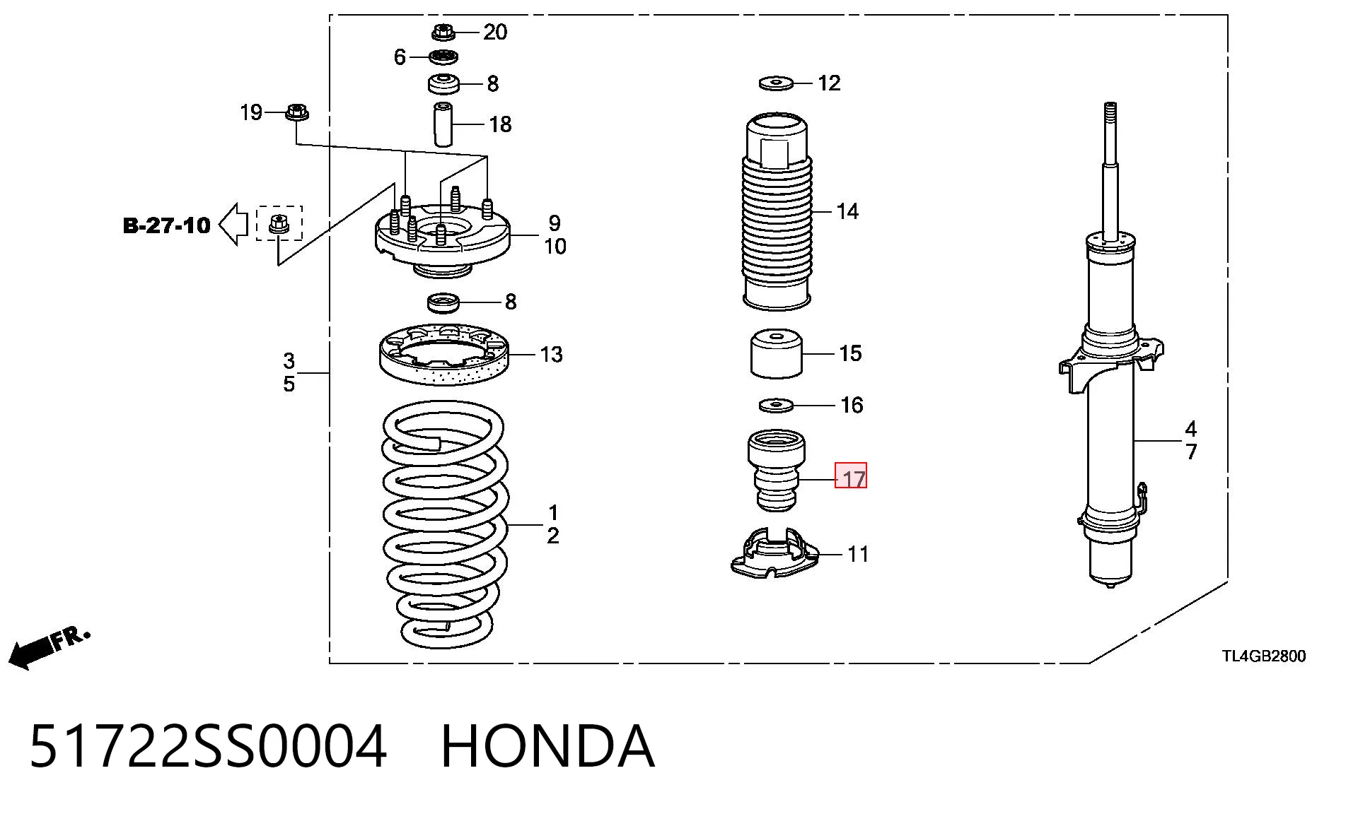 51722SS0004 Honda Pára-choque (grade de proteção) de amortecedor dianteiro