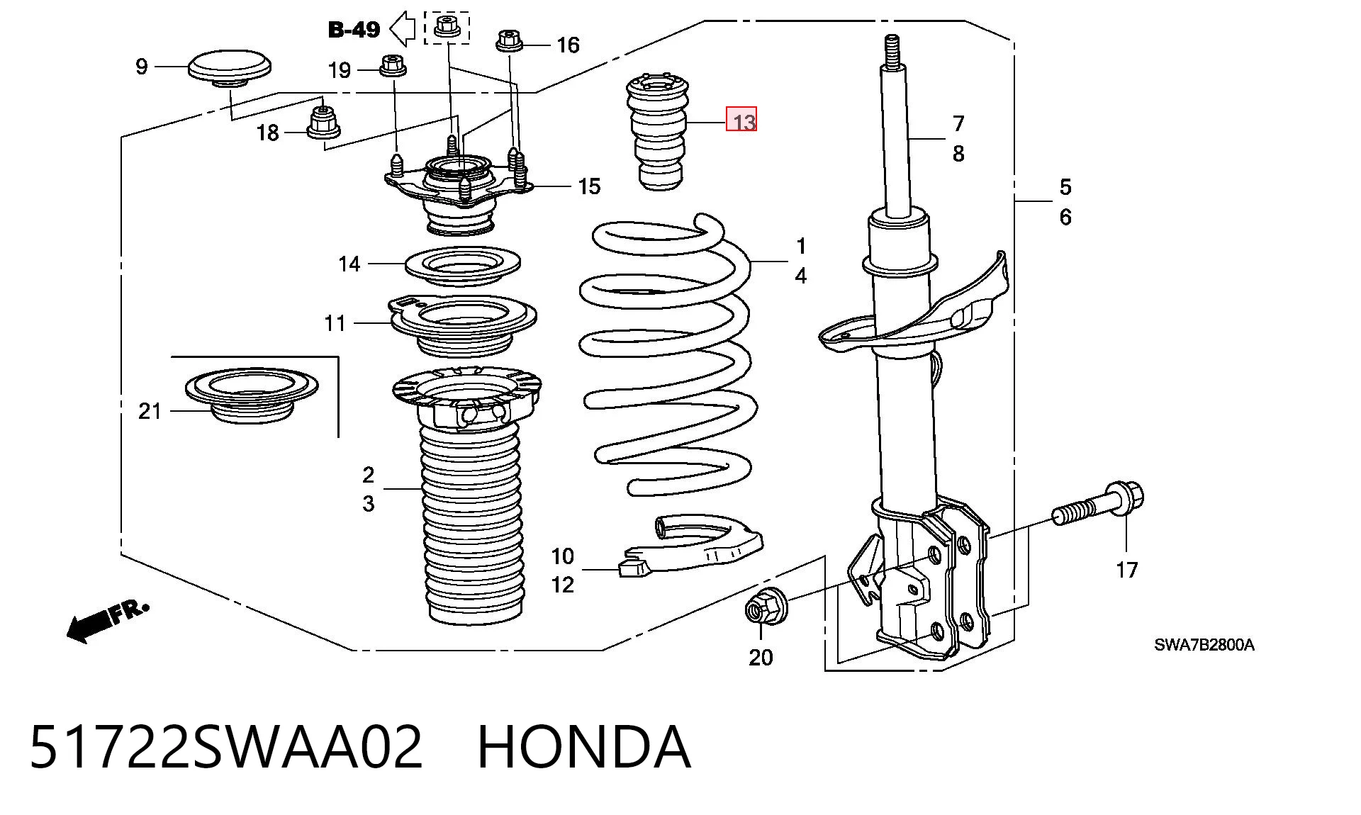 51722SWAA02 Honda Pára-choque (grade de proteção) de amortecedor dianteiro