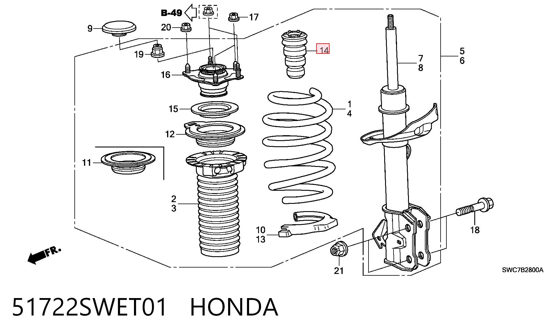 51722SWET01 Honda Pára-choque (grade de proteção) de amortecedor dianteiro