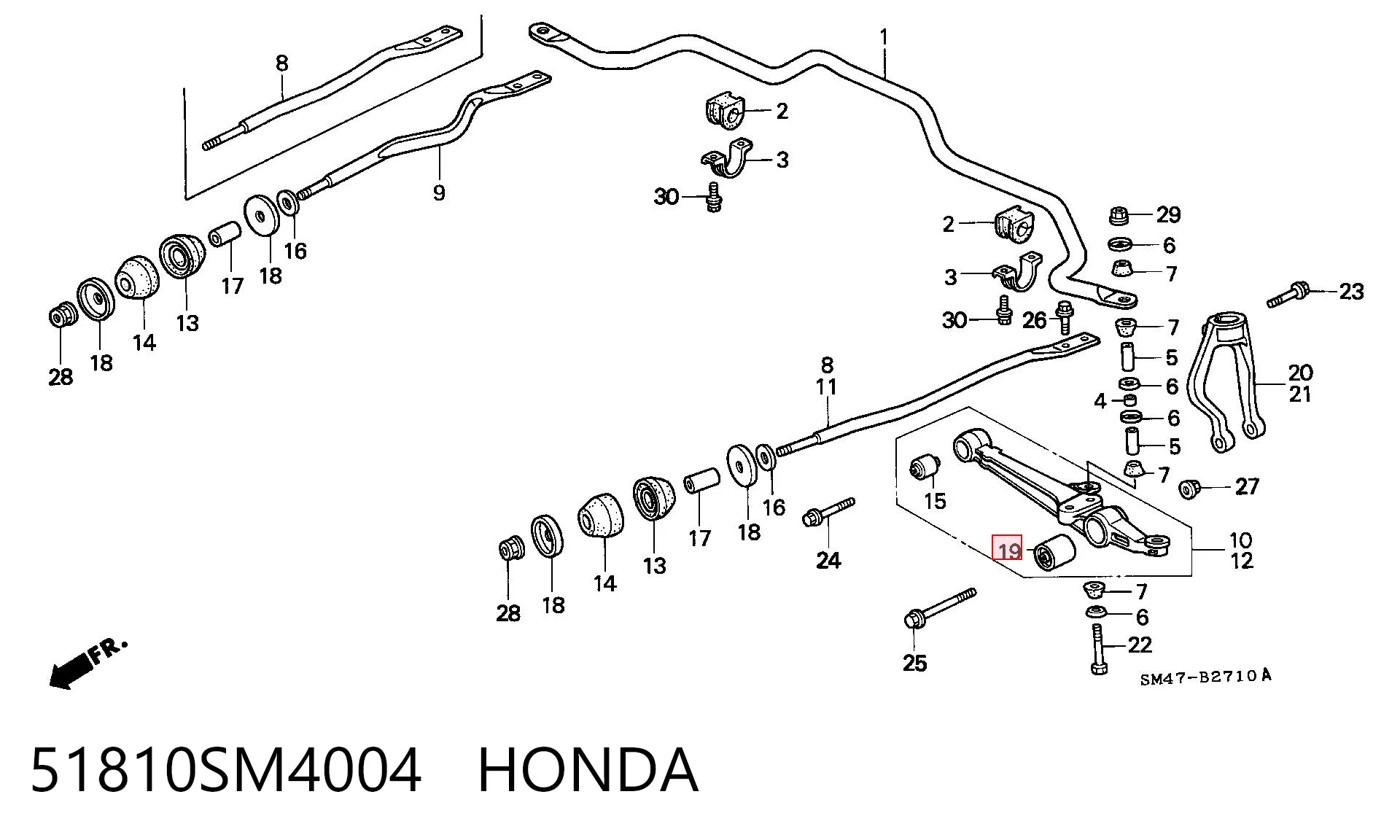 51810SM4004 Honda Bloco silencioso dianteiro do braço oscilante inferior