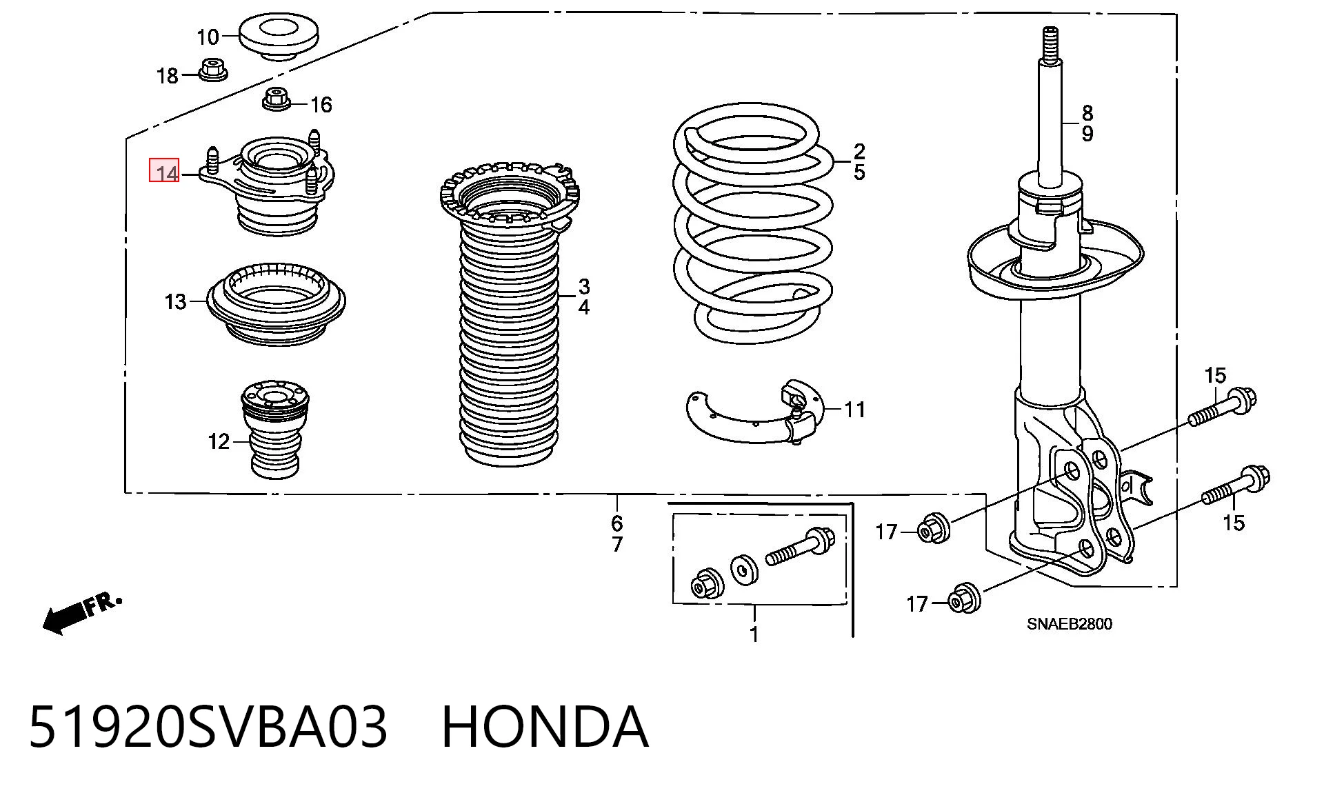 51920SVBA03 Honda Suporte de amortecedor dianteiro