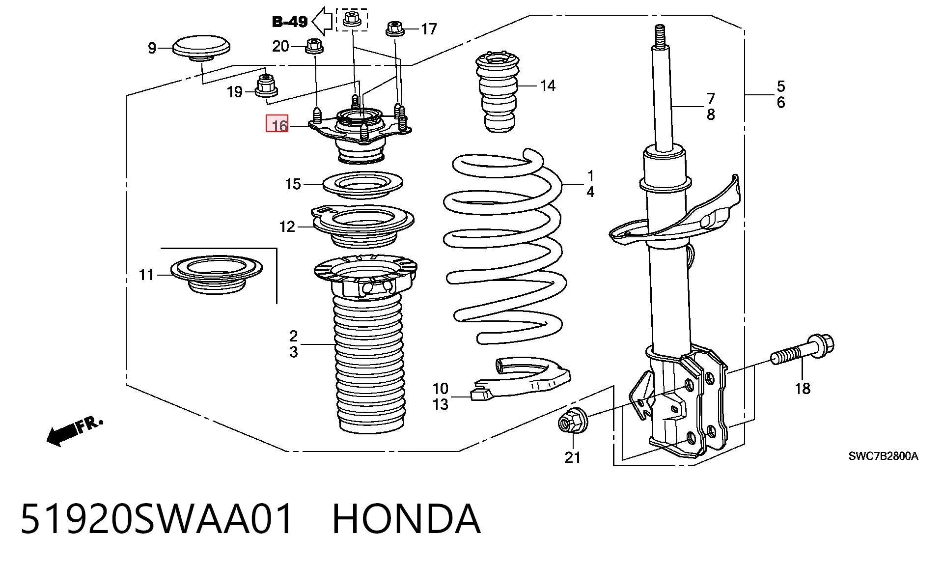 51920SWAA01 Honda Suporte de amortecedor dianteiro