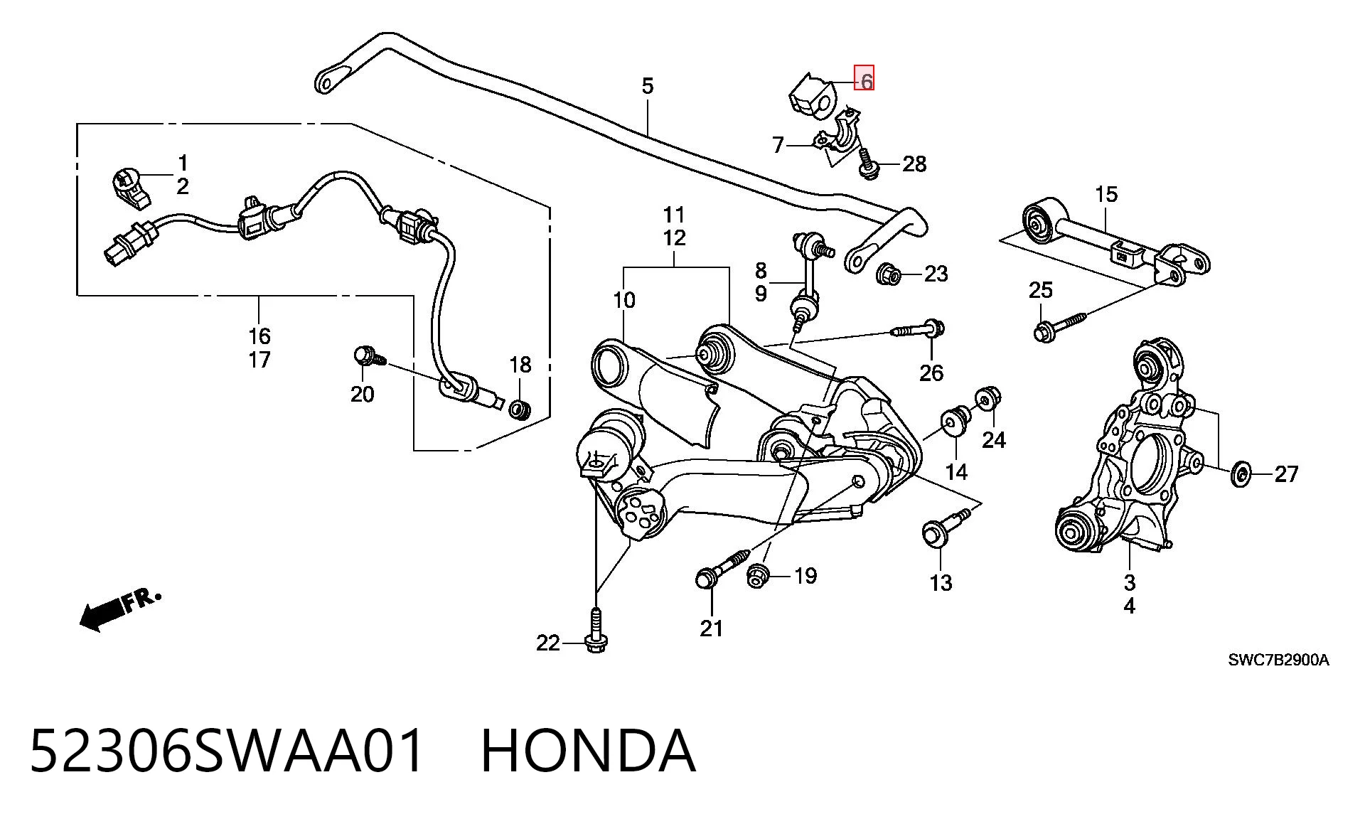 52306SWAA01 Honda Bucha de estabilizador traseiro