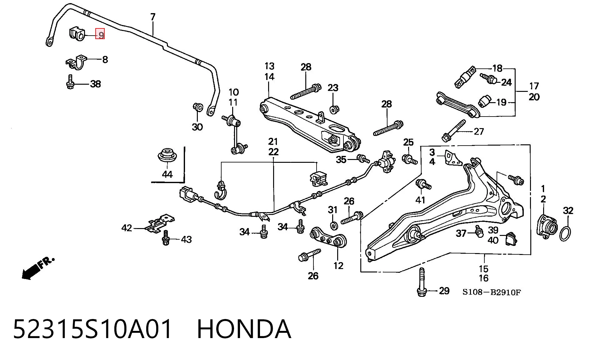 52315S10A01 Honda Bucha de estabilizador traseiro