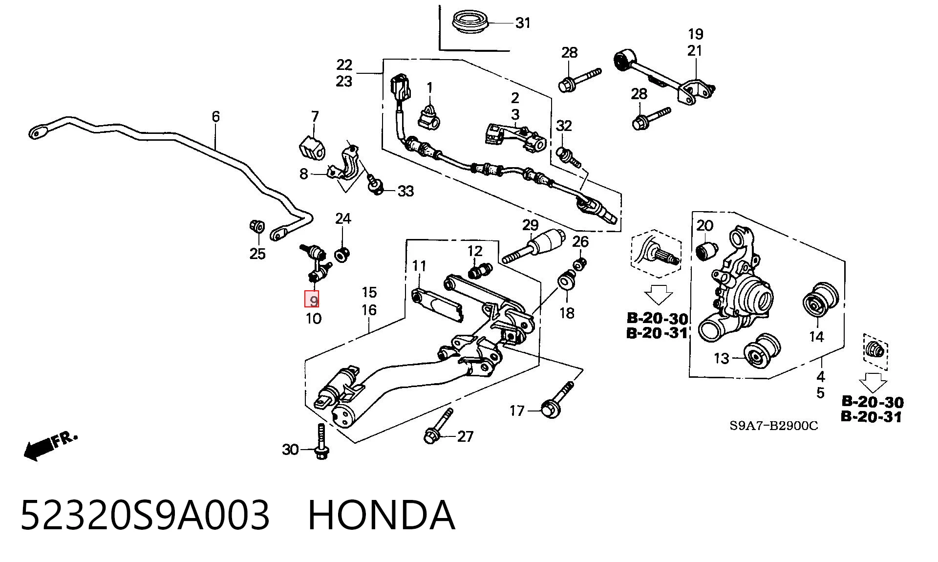 52320S9A003 Honda Montante direito de estabilizador traseiro