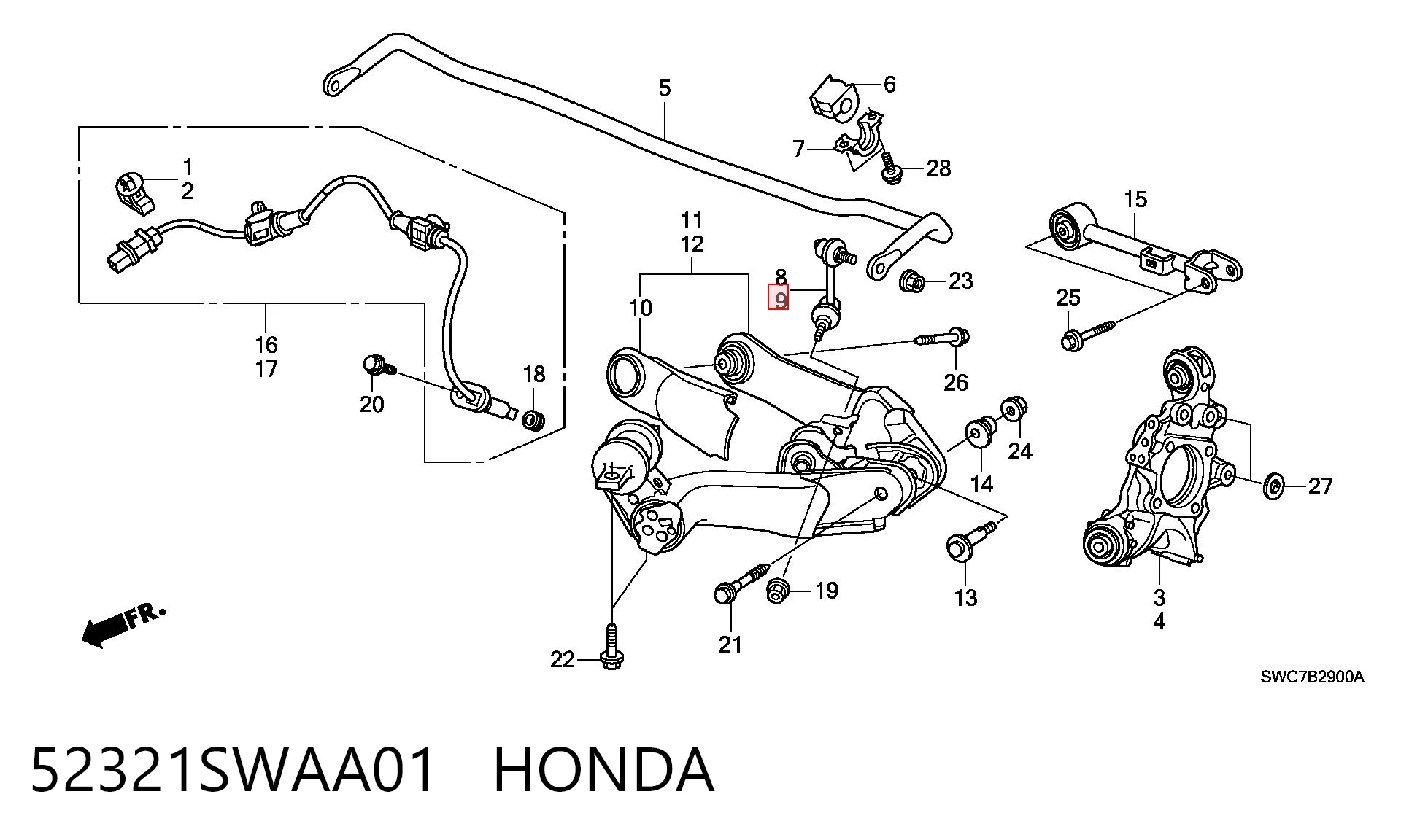 52321SWAA01 Honda Montante esquerdo de estabilizador traseiro