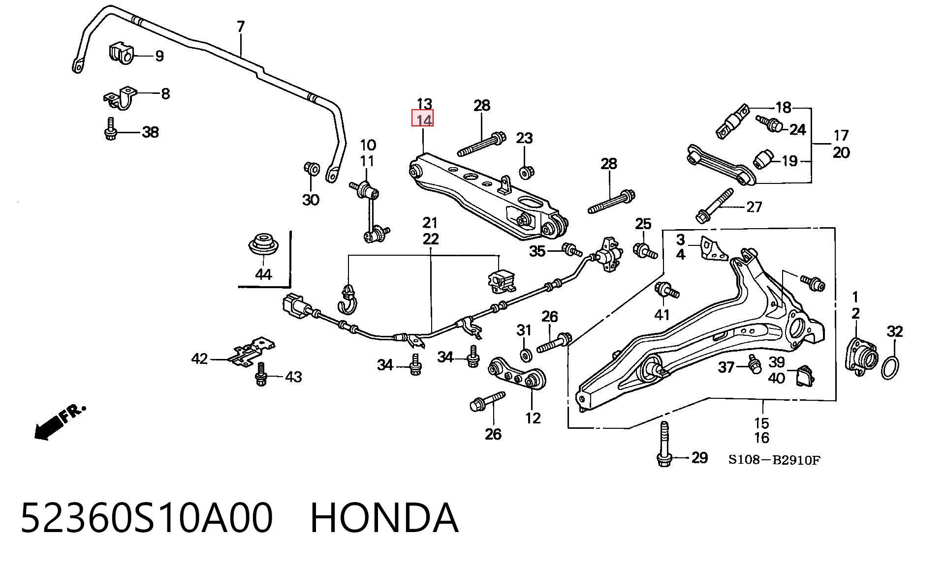 52360S10A00 Honda Braço oscilante transversal esquerdo de suspensão traseira