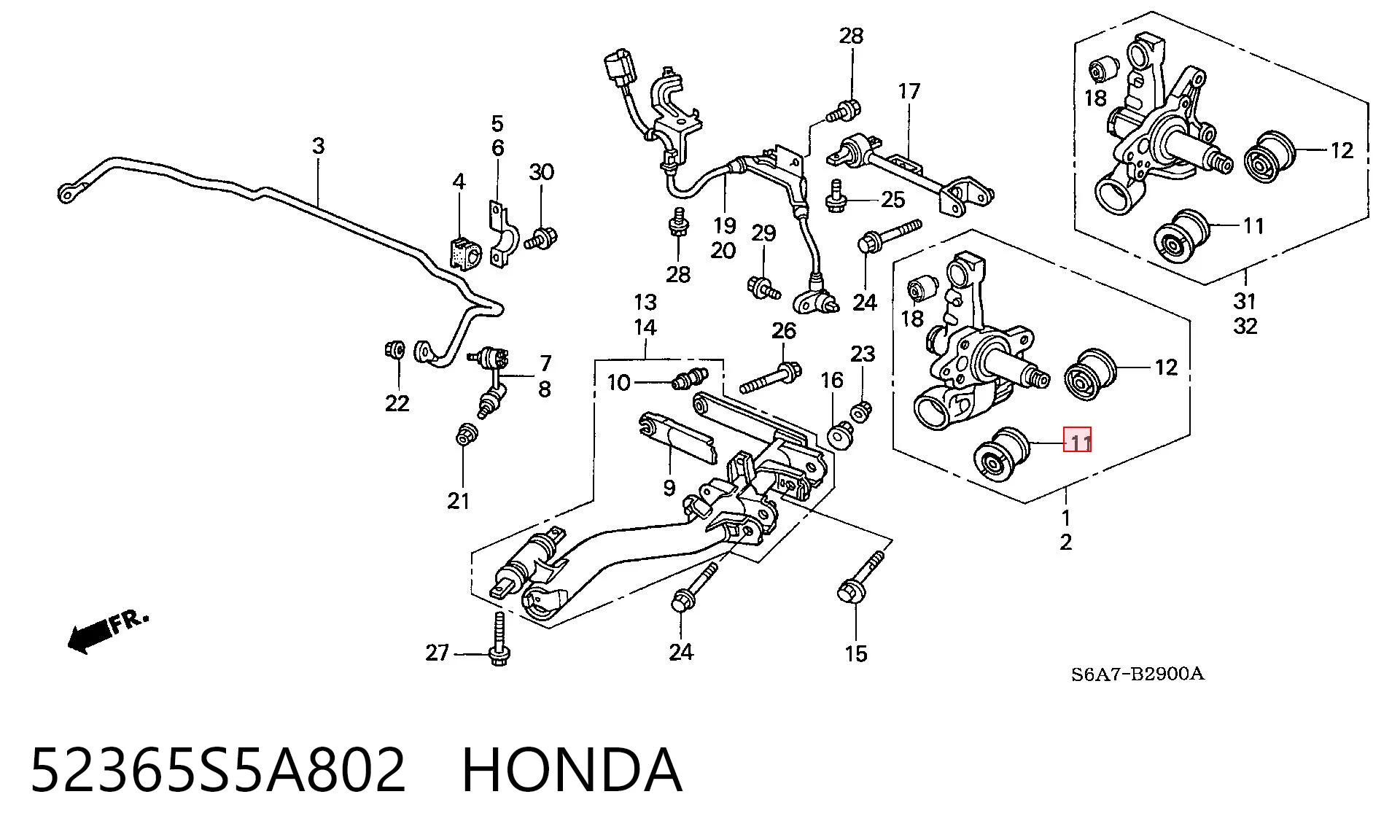 52365S5A802 Honda Bloco silencioso do pino de apoio traseiro