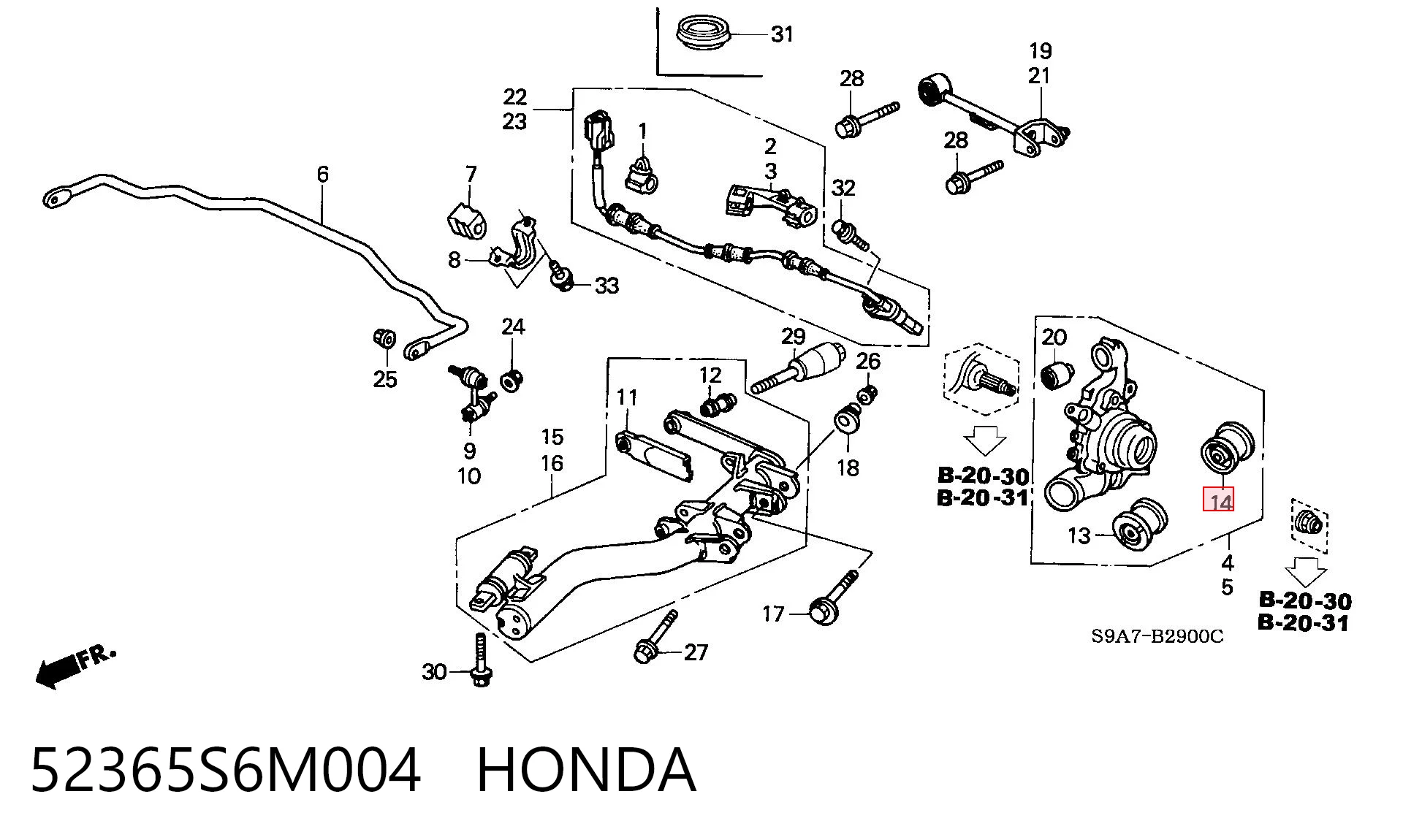52365S6M004 Honda Bloco silencioso do pino de apoio traseiro