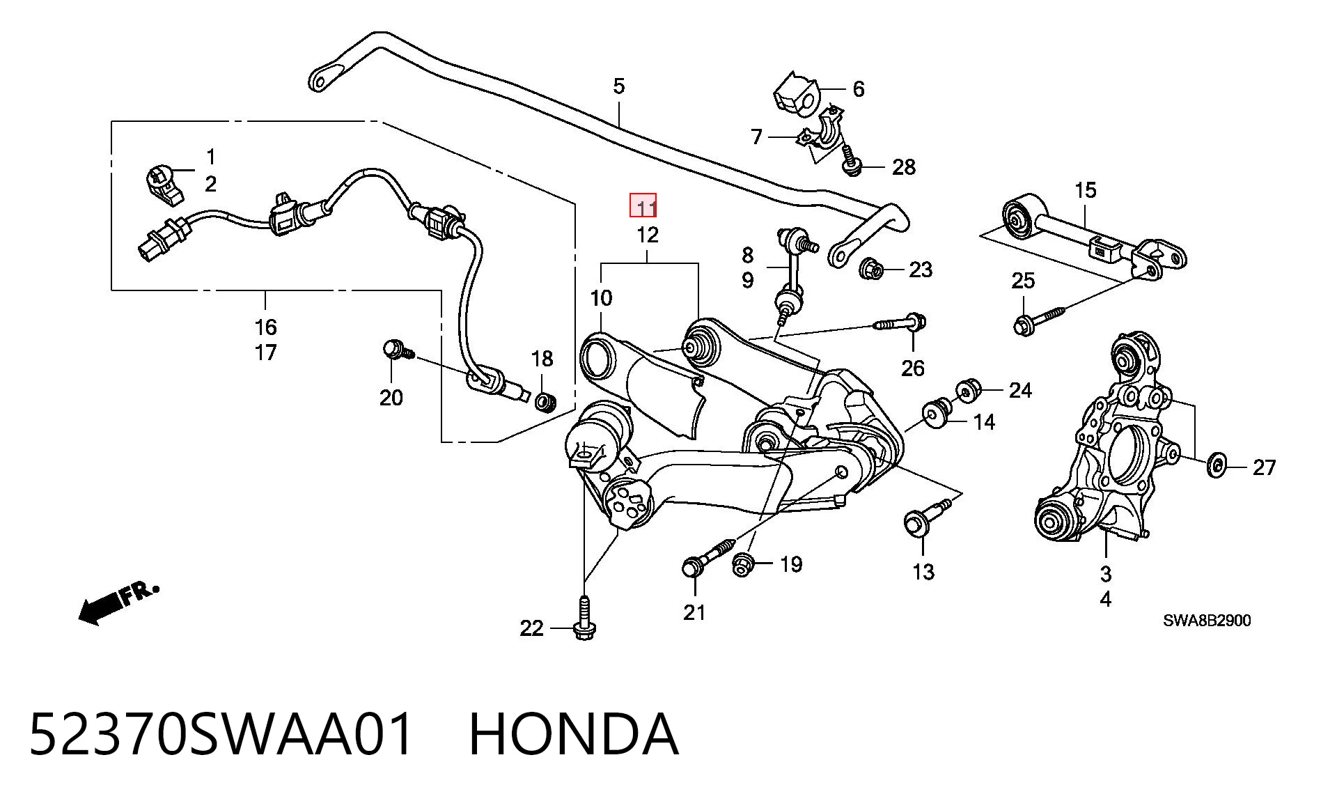 52370SWAA01 Honda Braço oscilante inferior direito de suspensão traseira
