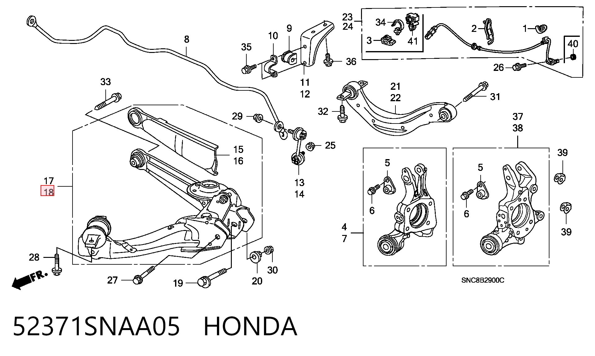 52371SNAA05 Honda Braço oscilante inferior esquerdo de suspensão traseira