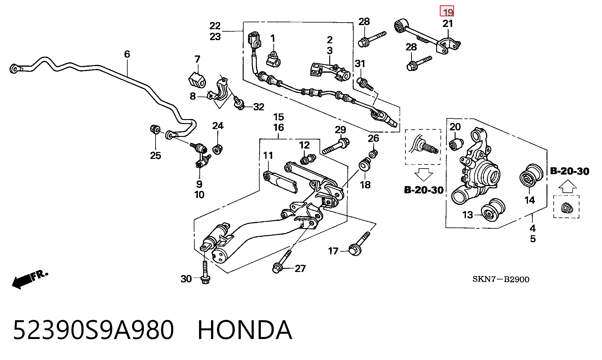 52390S9A980 Honda Braço oscilante superior direito de suspensão traseira