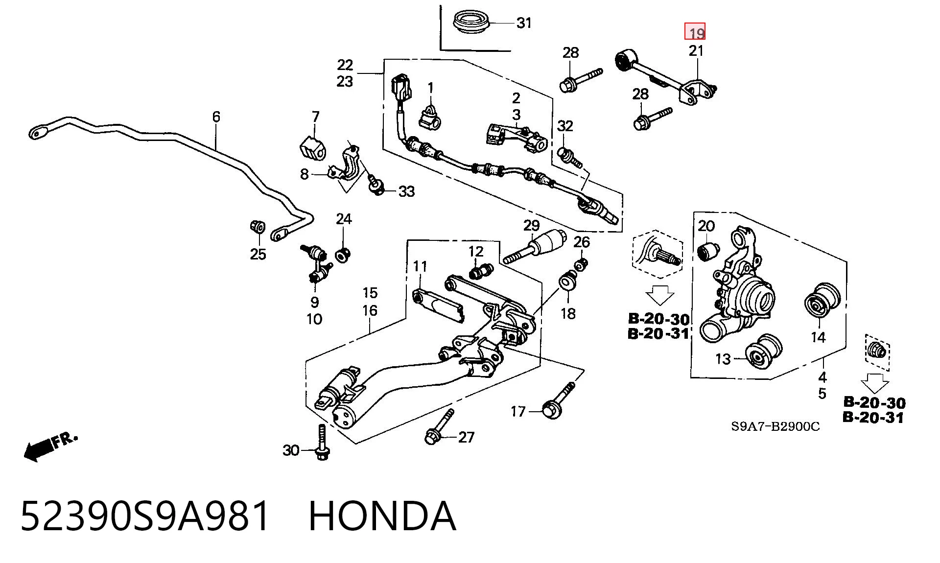 52390S9A981 Honda Braço oscilante superior direito de suspensão traseira