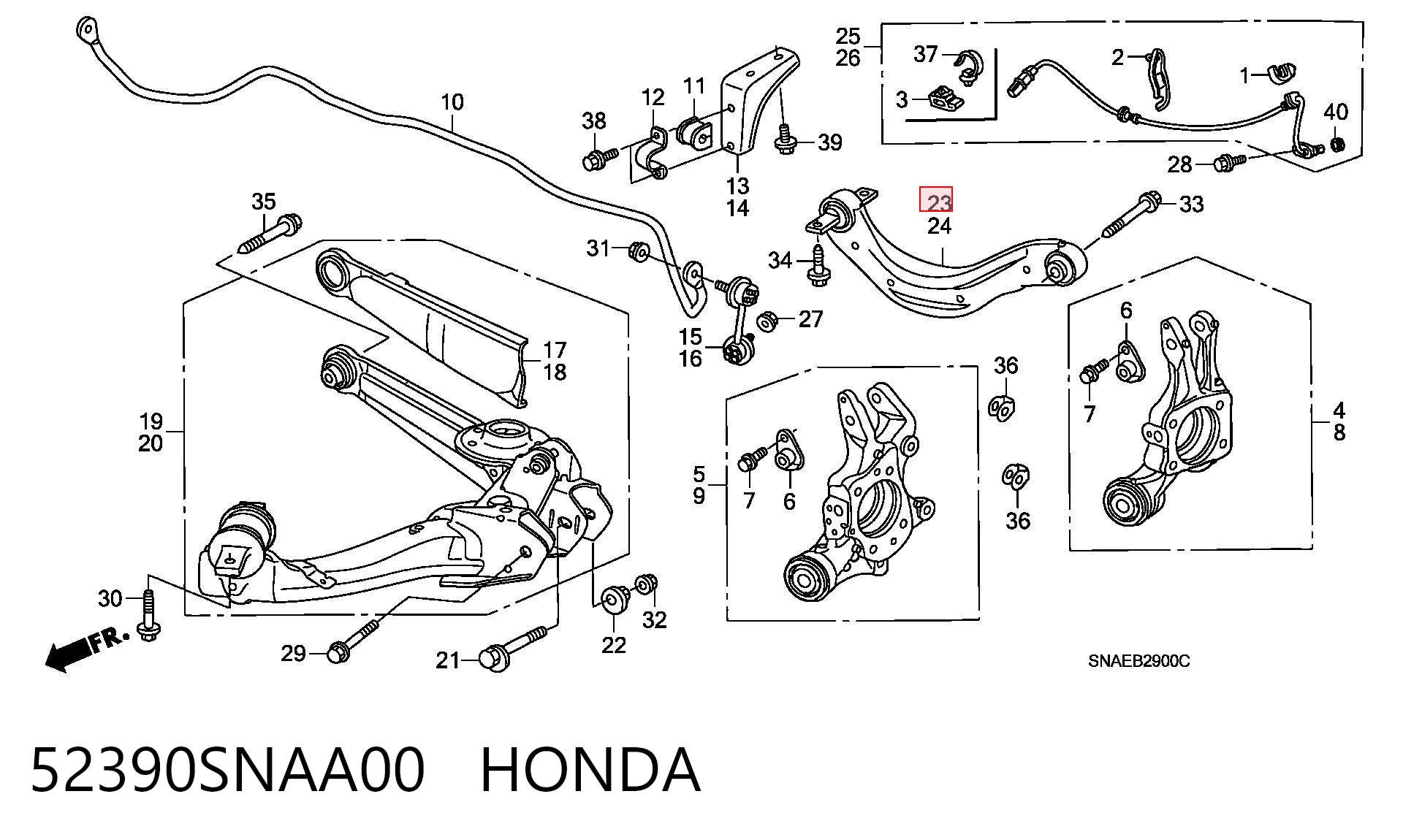 52390SNAA00 Honda Braço oscilante superior direito de suspensão traseira
