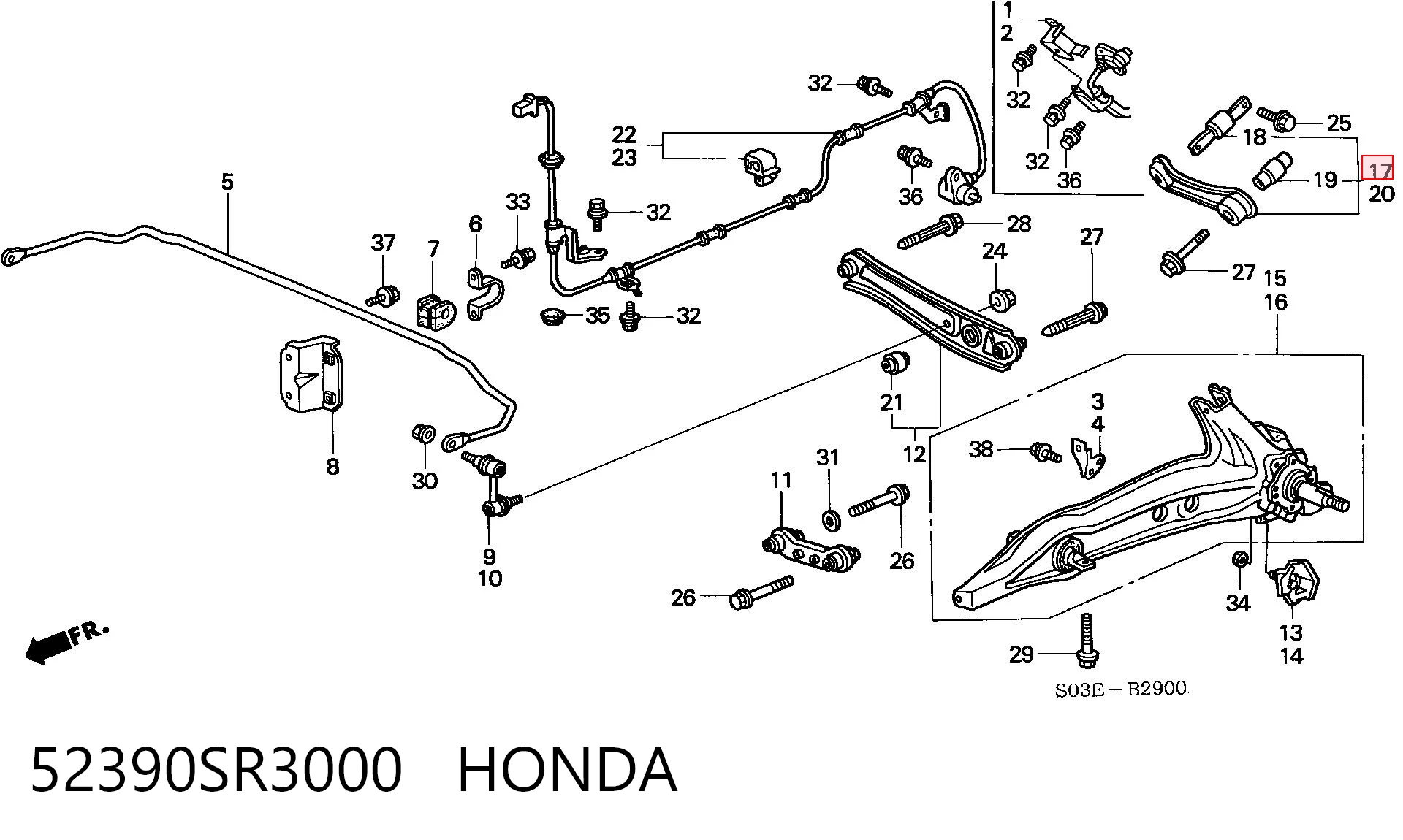 52390SR3000 Honda Braço oscilante superior direito de suspensão traseira