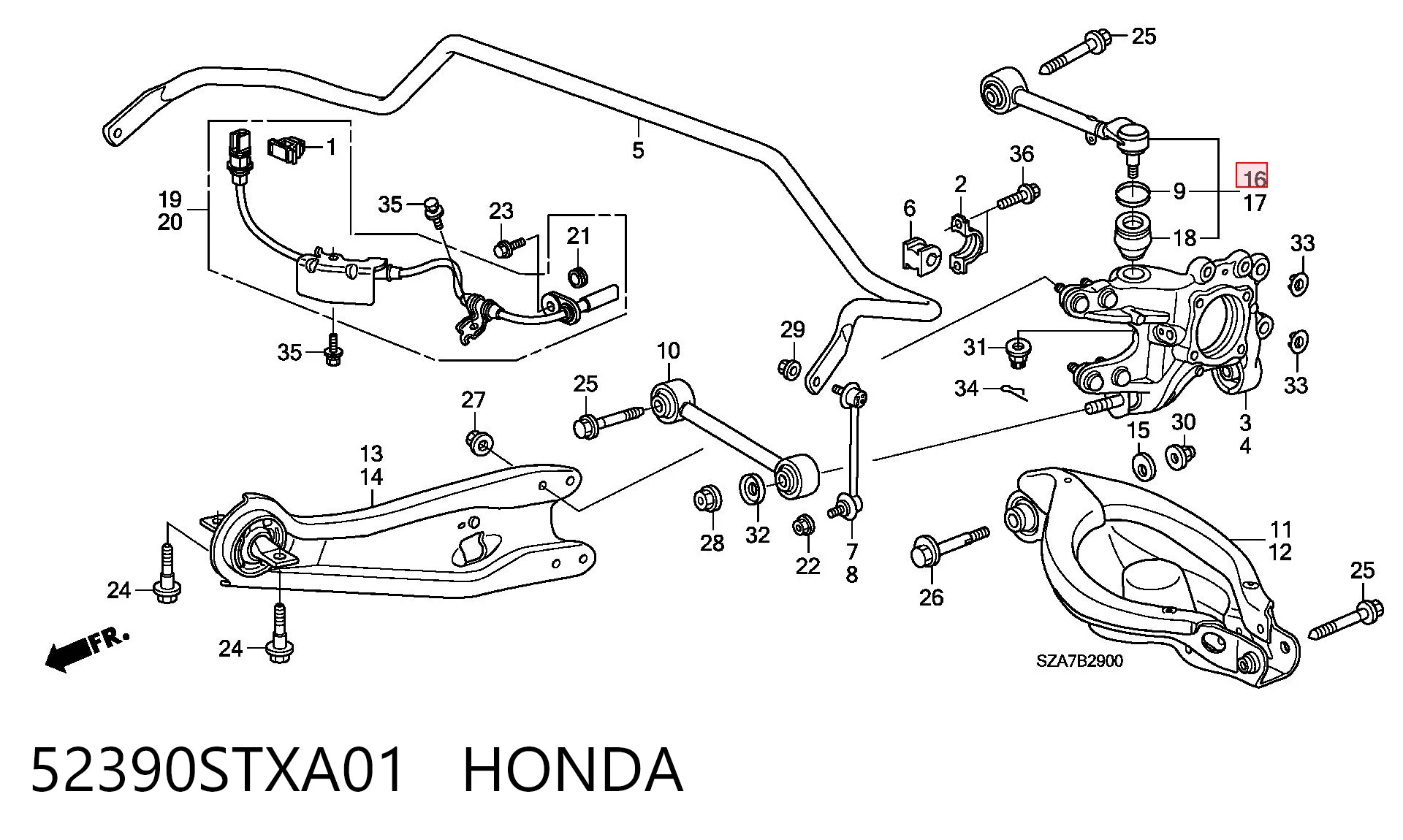 52390STXA01 Honda Braço oscilante superior direito de suspensão traseira