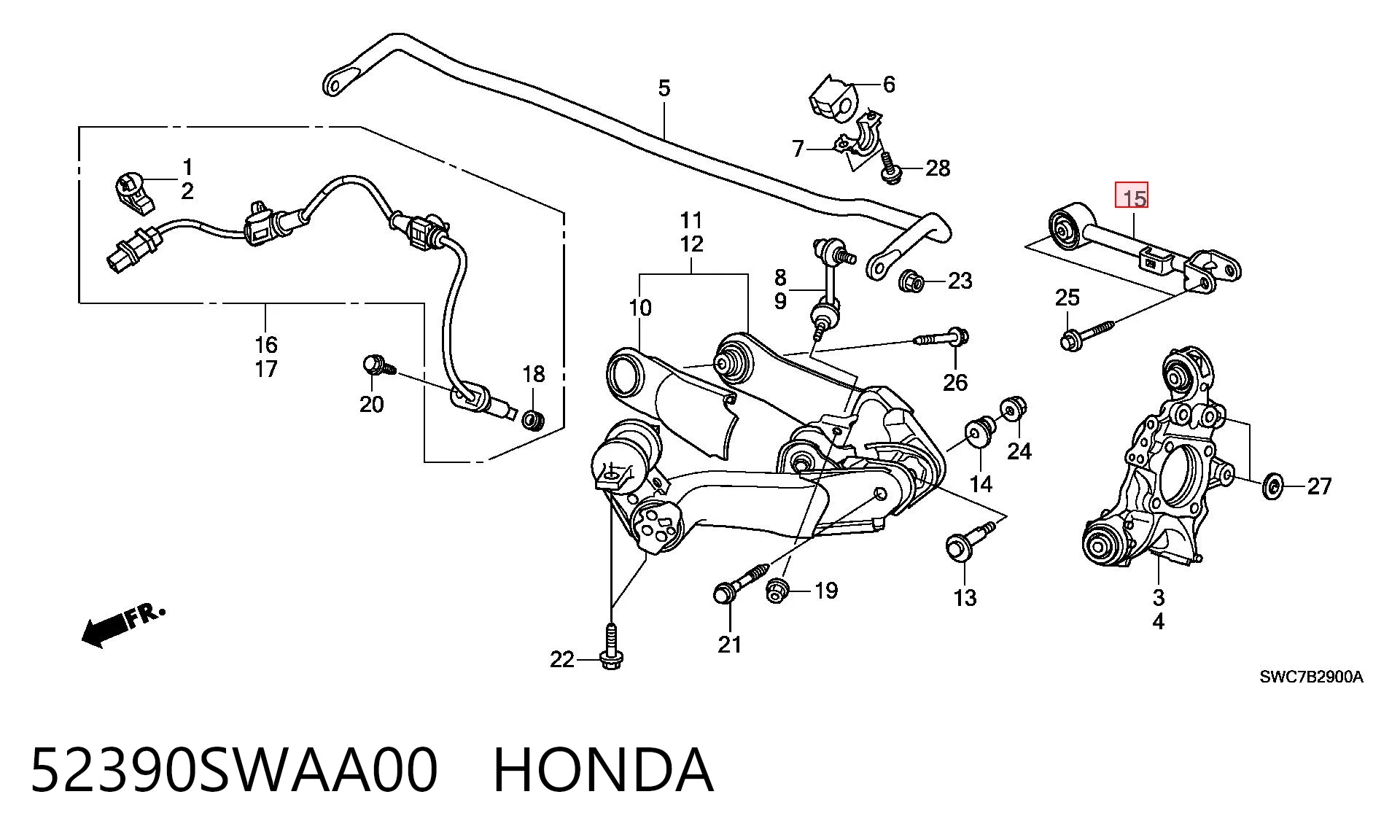 52390SWAA00 Honda Braço oscilante superior esquerdo/direito de suspensão traseira