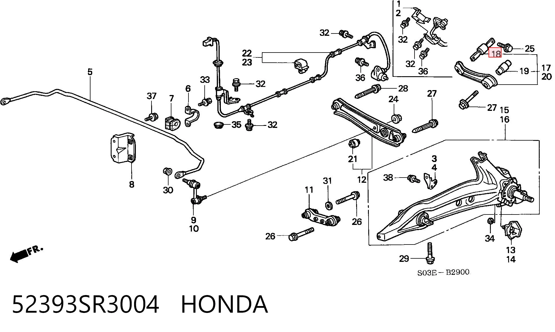 52393SR3004 Honda Bloco silencioso do braço oscilante superior traseiro