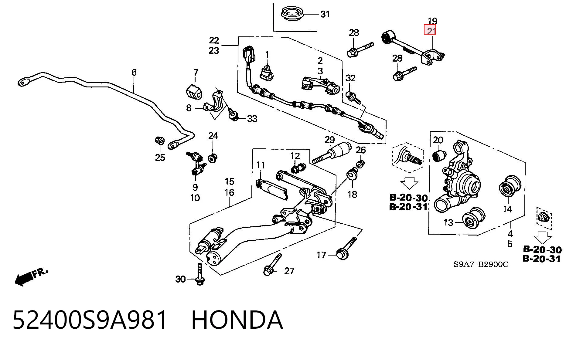 52400S9A981 Honda Braço oscilante superior esquerdo de suspensão traseira