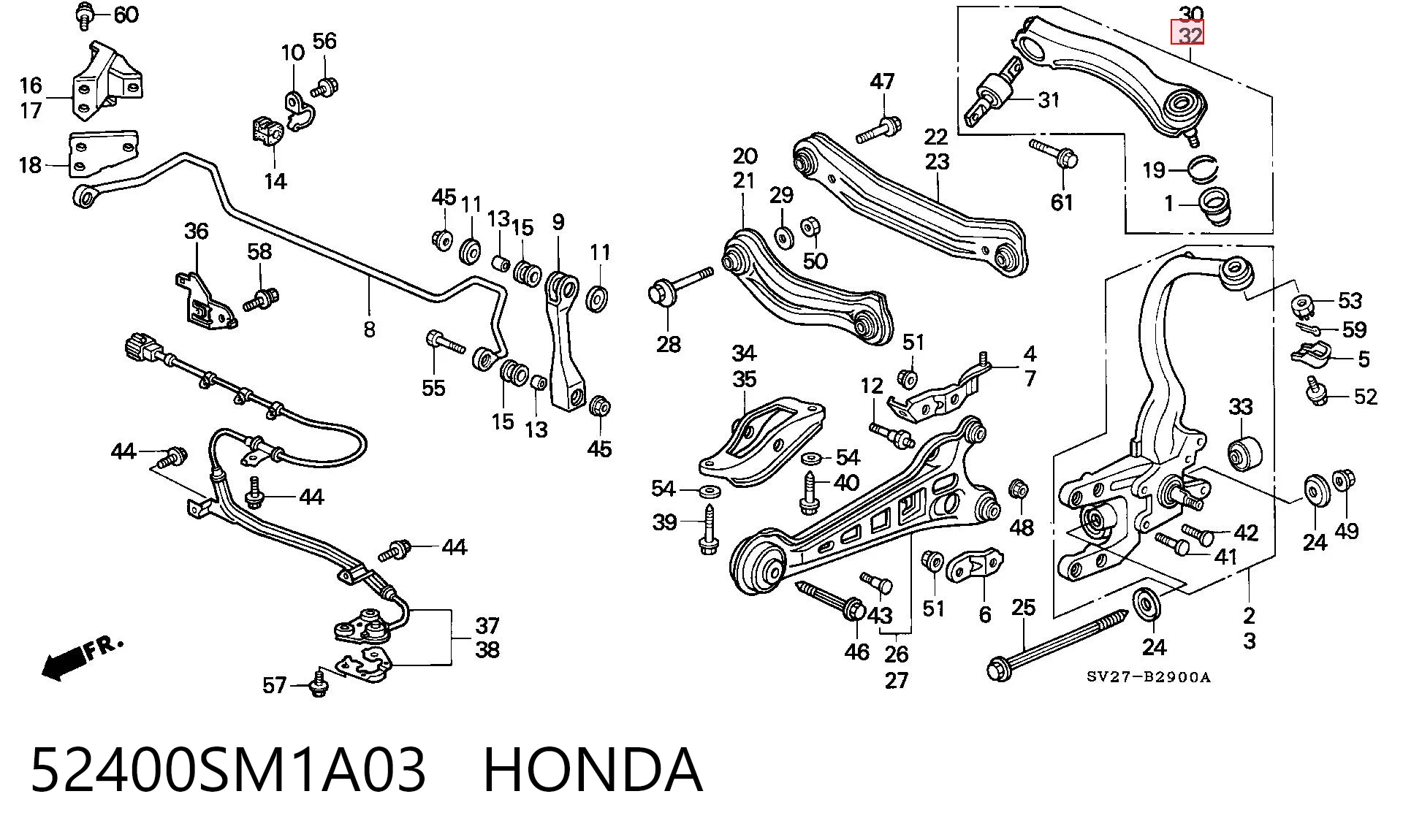 52400SM1A03 Honda Braço oscilante superior esquerdo de suspensão traseira