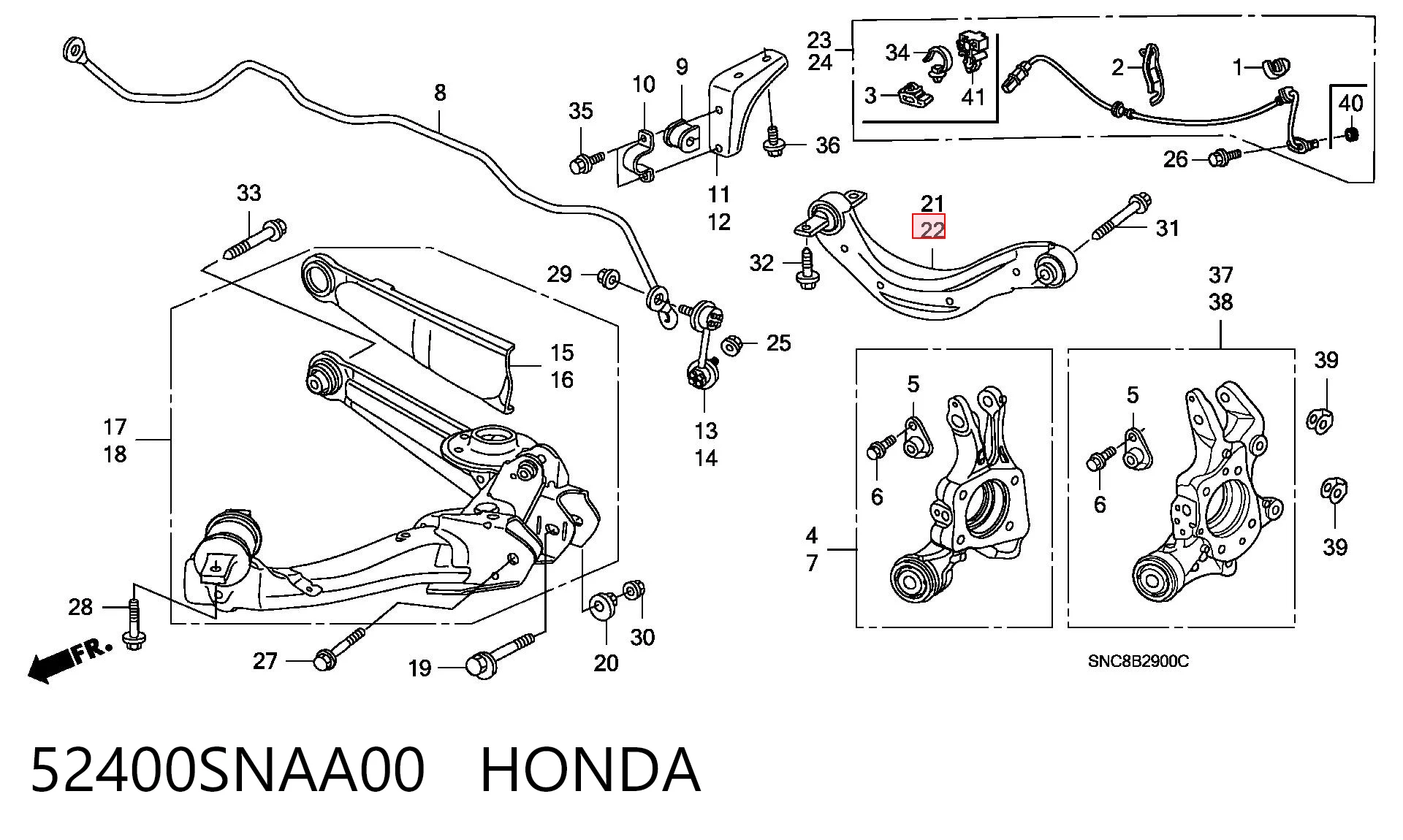 52400SNAA00 Honda Braço oscilante superior esquerdo de suspensão traseira