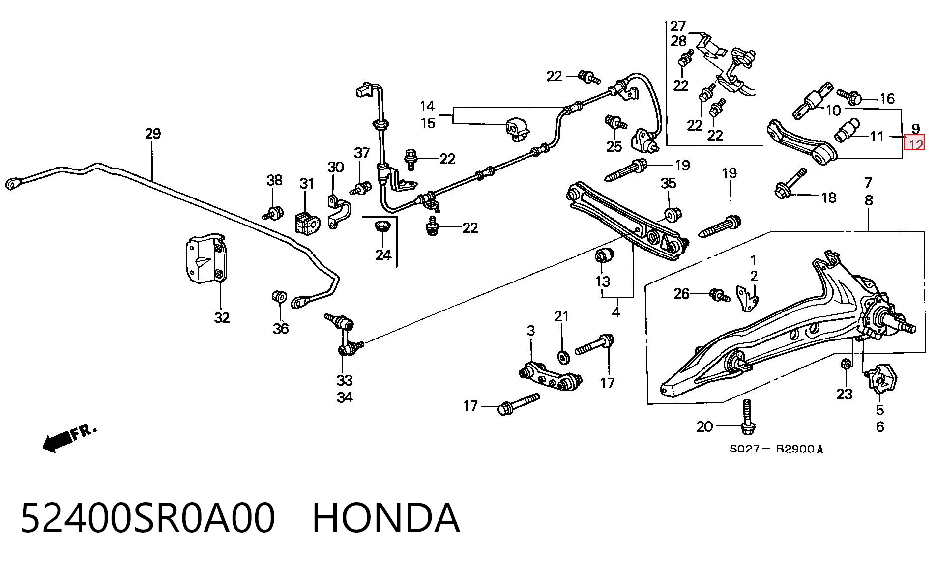 52400SR0A00 Honda Braço oscilante superior esquerdo de suspensão traseira