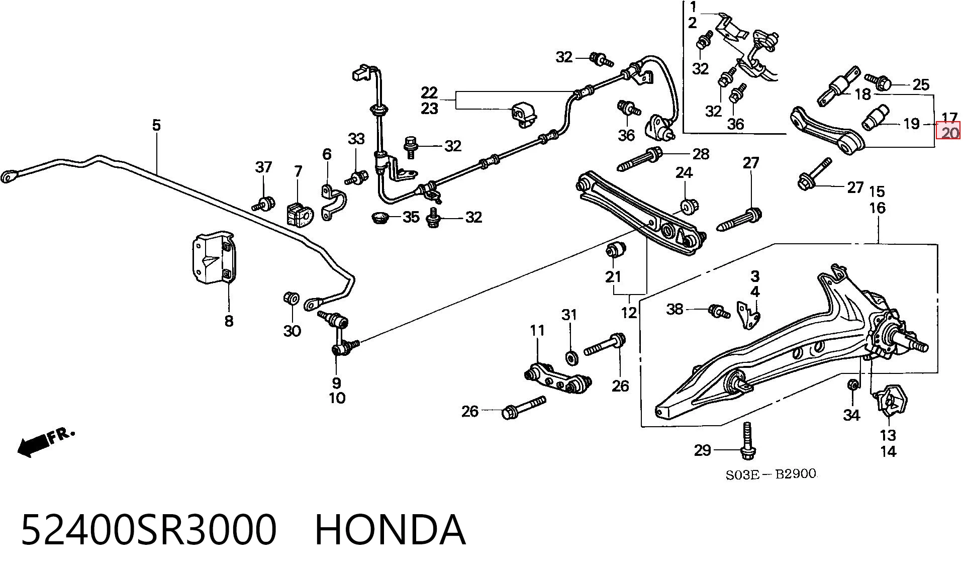 52400SR3000 Honda Braço oscilante superior esquerdo de suspensão traseira