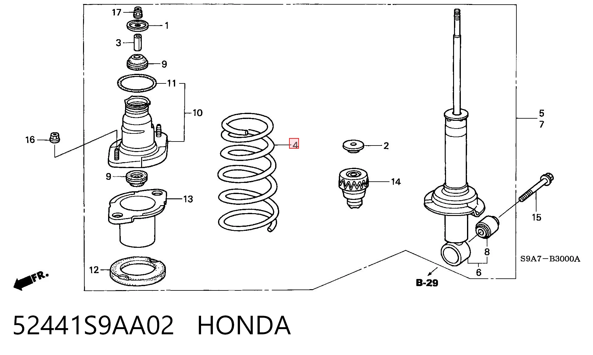 52441S9AA02 Honda Mola traseira