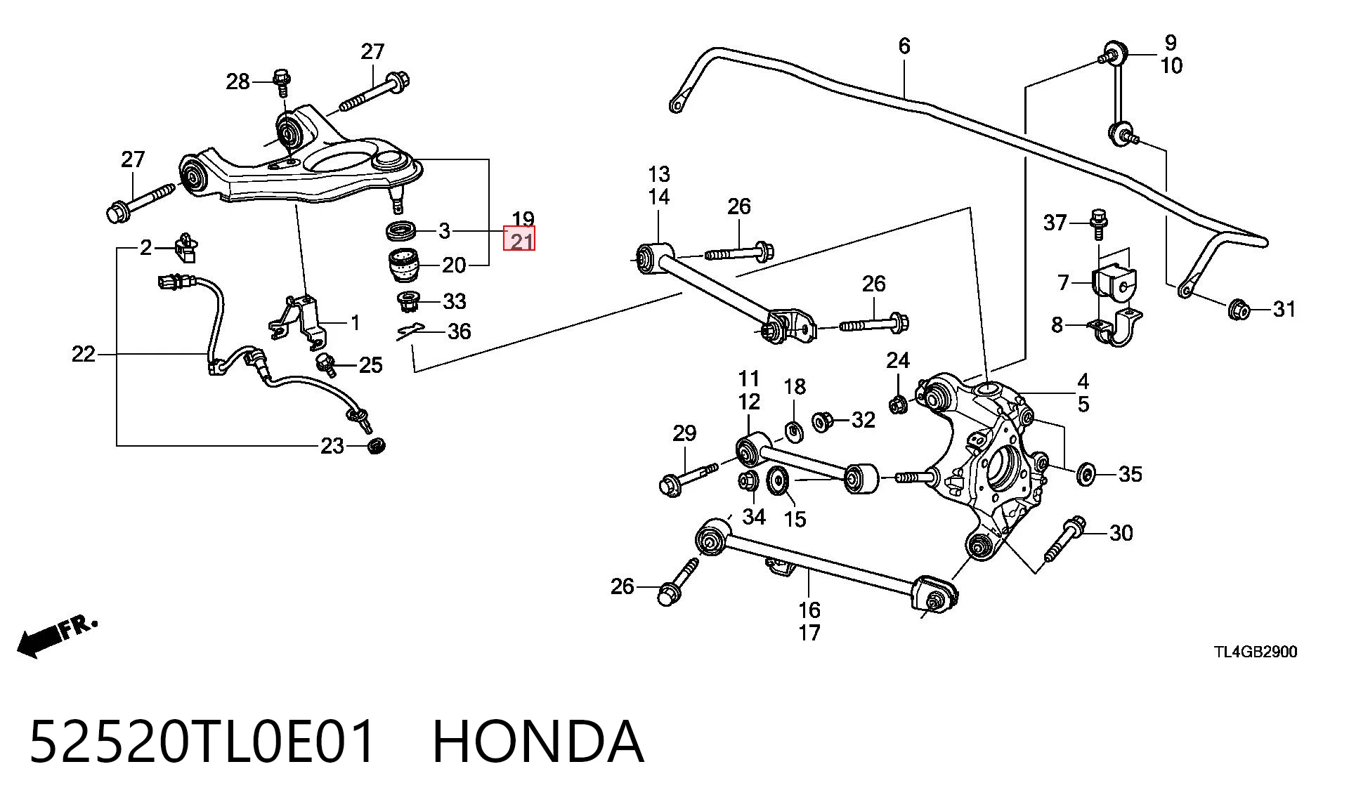 52520TL0E01 Honda Braço oscilante superior esquerdo de suspensão traseira