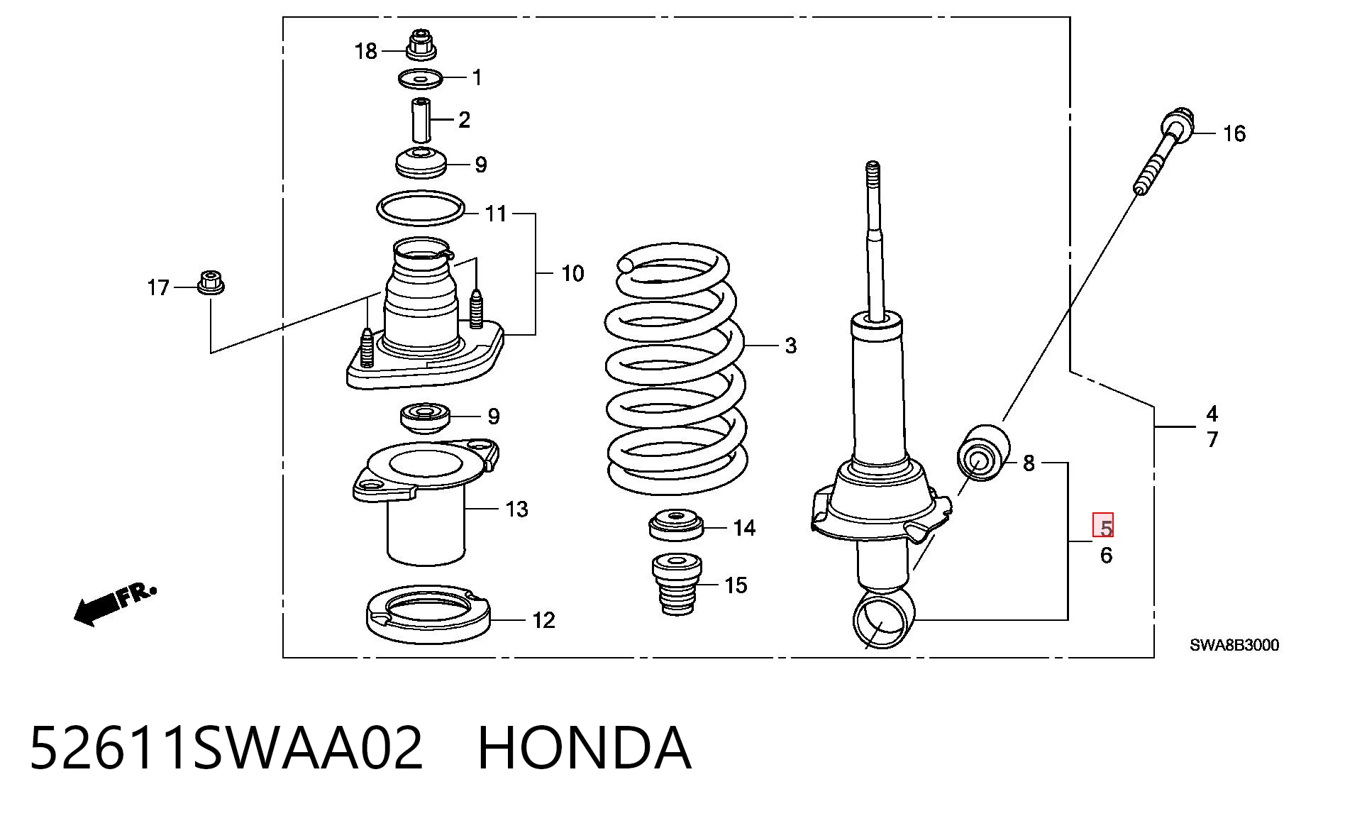 52611SWAA02 Honda Amortecedor traseiro