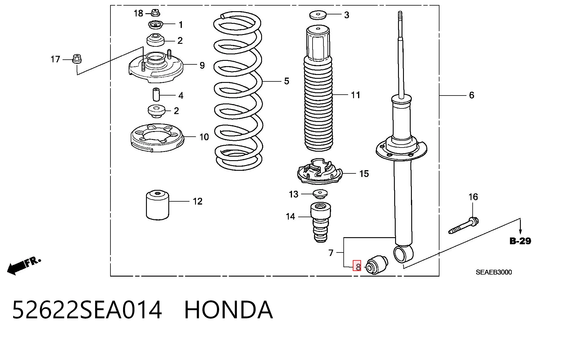 Bloco silencioso de amortecedor traseiro Honda Accord VII CM, CN