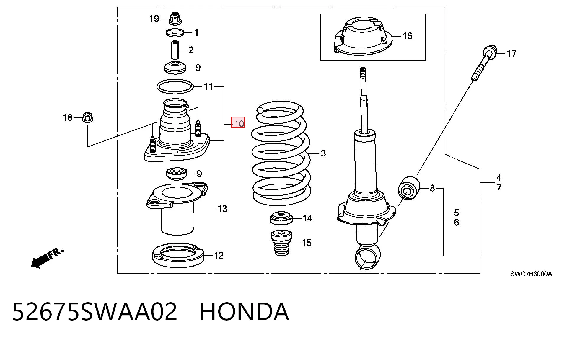 52675SWAA02 Honda Suporte de amortecedor traseiro