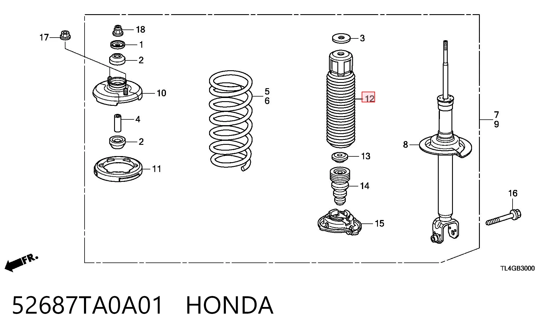 52687TA0A01 Honda Bota de proteção de amortecedor traseiro
