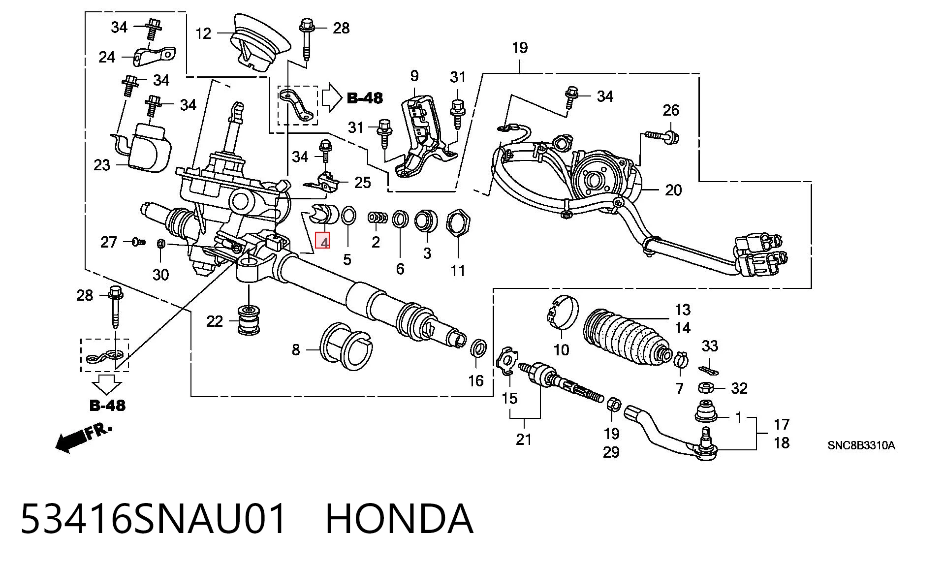 53416SNAU01 Honda Bucha da árvore da cremalheira da direção