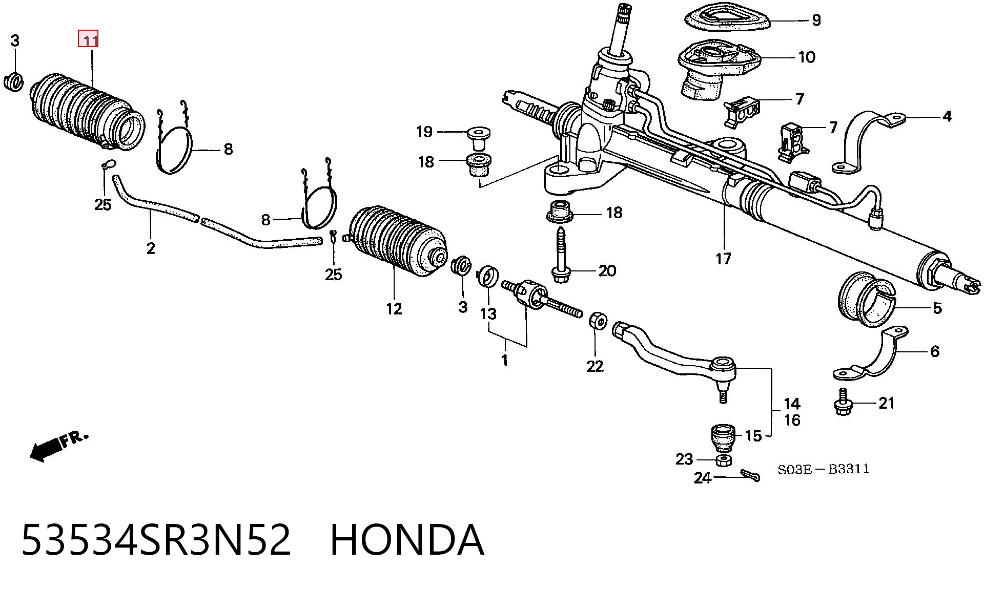 53534SR3N52 Honda Bota de proteção do mecanismo de direção (de cremalheira)