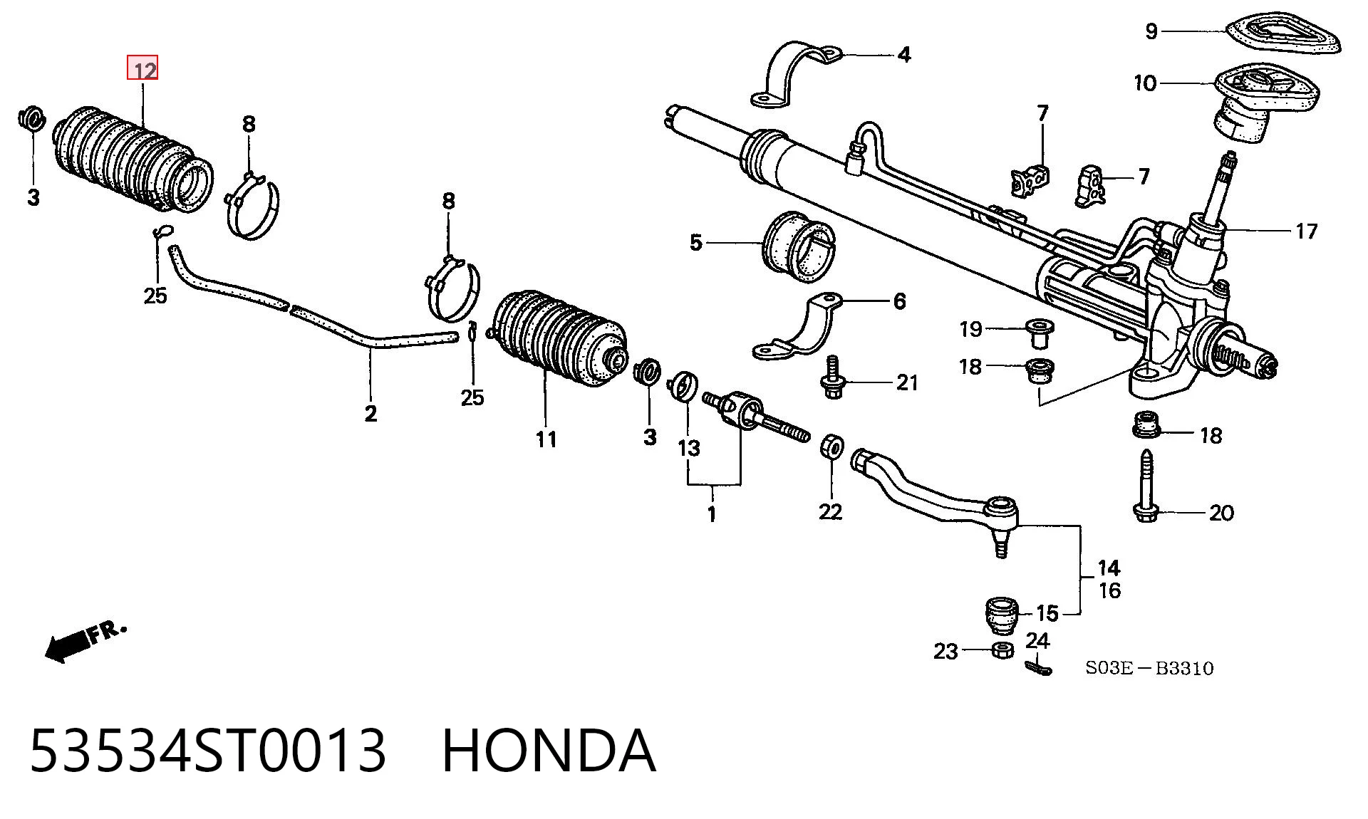 53534ST0013 Honda Bota de proteção do mecanismo de direção (de cremalheira)