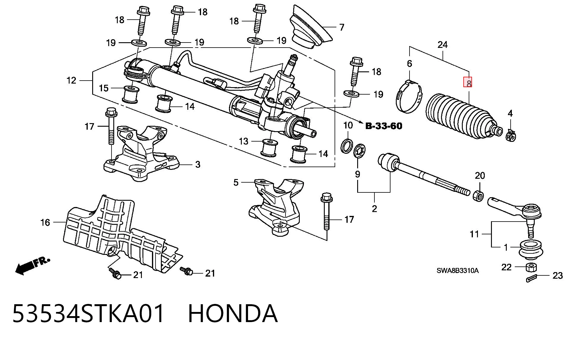53534STKA01 Honda Bota de proteção do mecanismo de direção (de cremalheira)