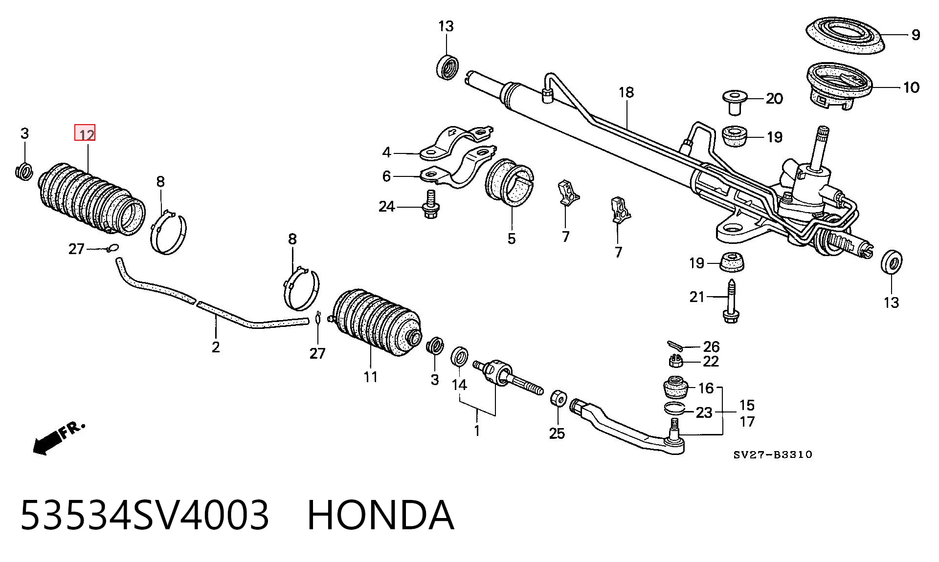 53534SV4003 Honda Bota de proteção do mecanismo de direção (de cremalheira)