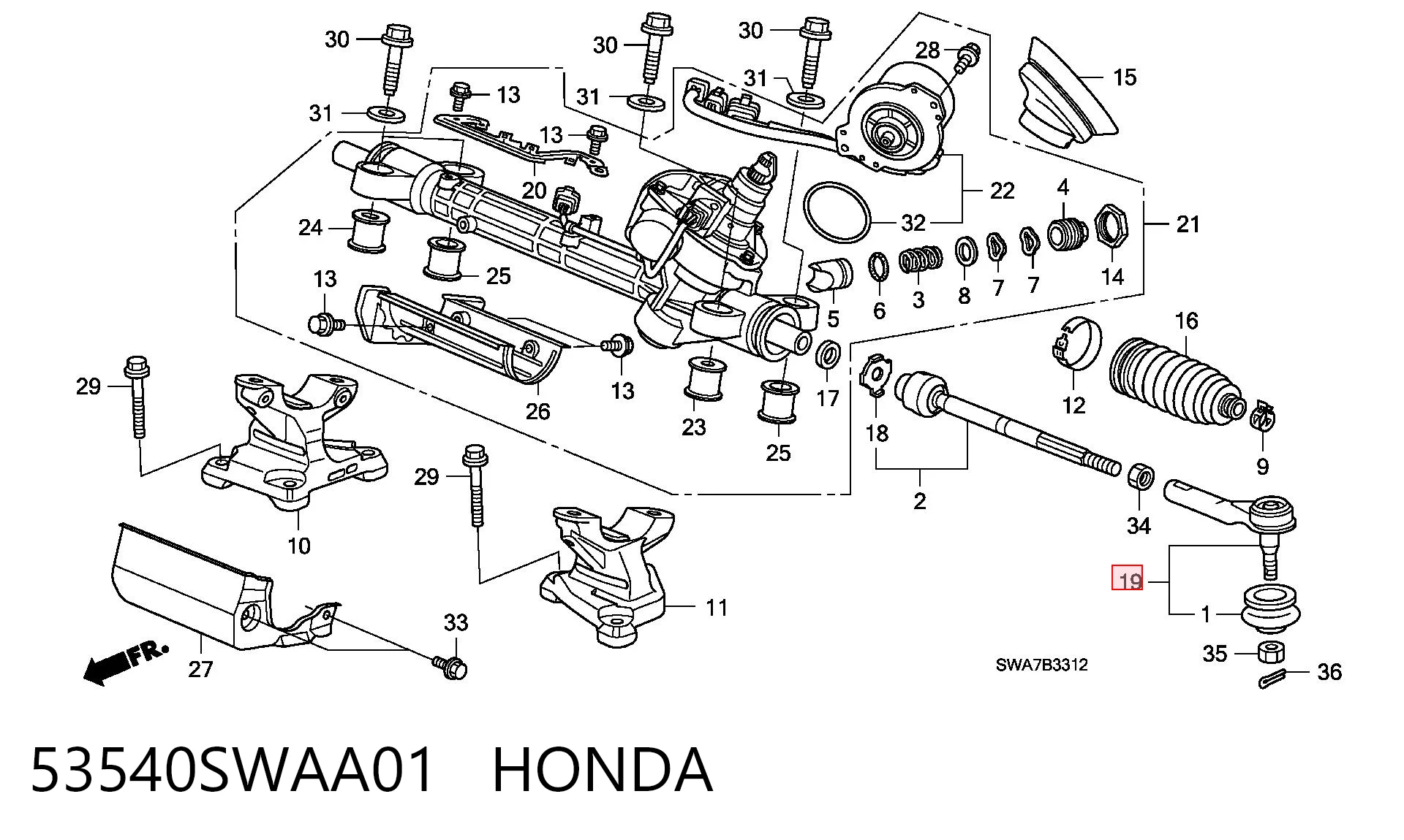 53540SWAA01 Honda Ponta externa da barra de direção