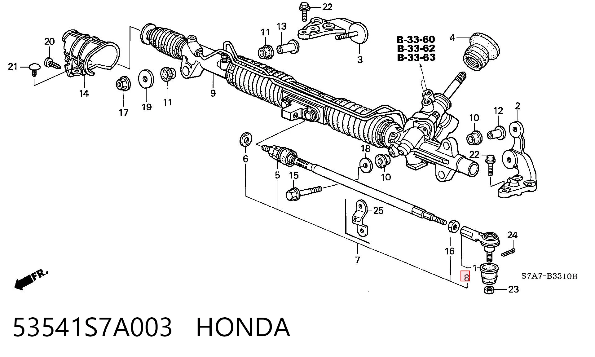53541S7A003 Honda Ponta externa da barra de direção