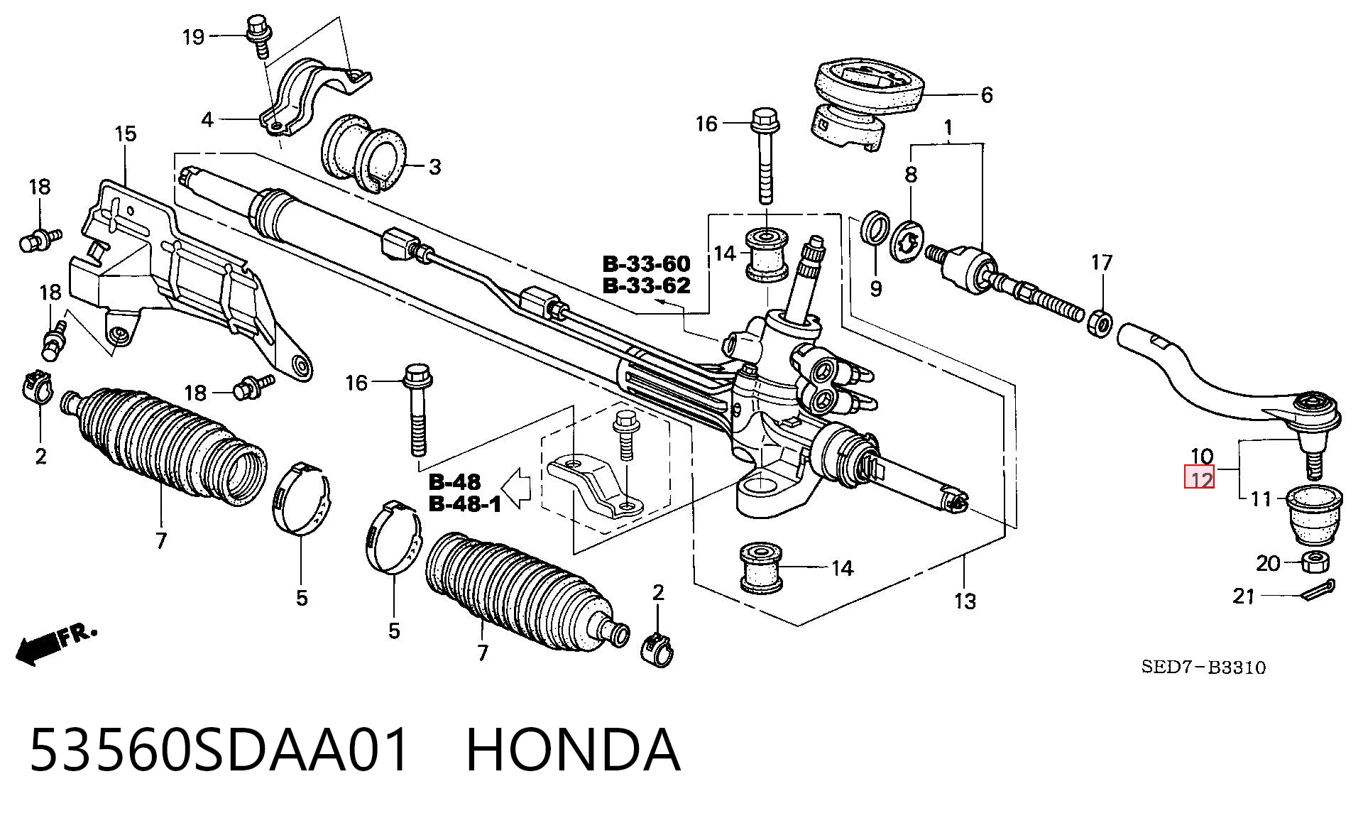 53560SDAA01 Honda Ponta externa da barra de direção