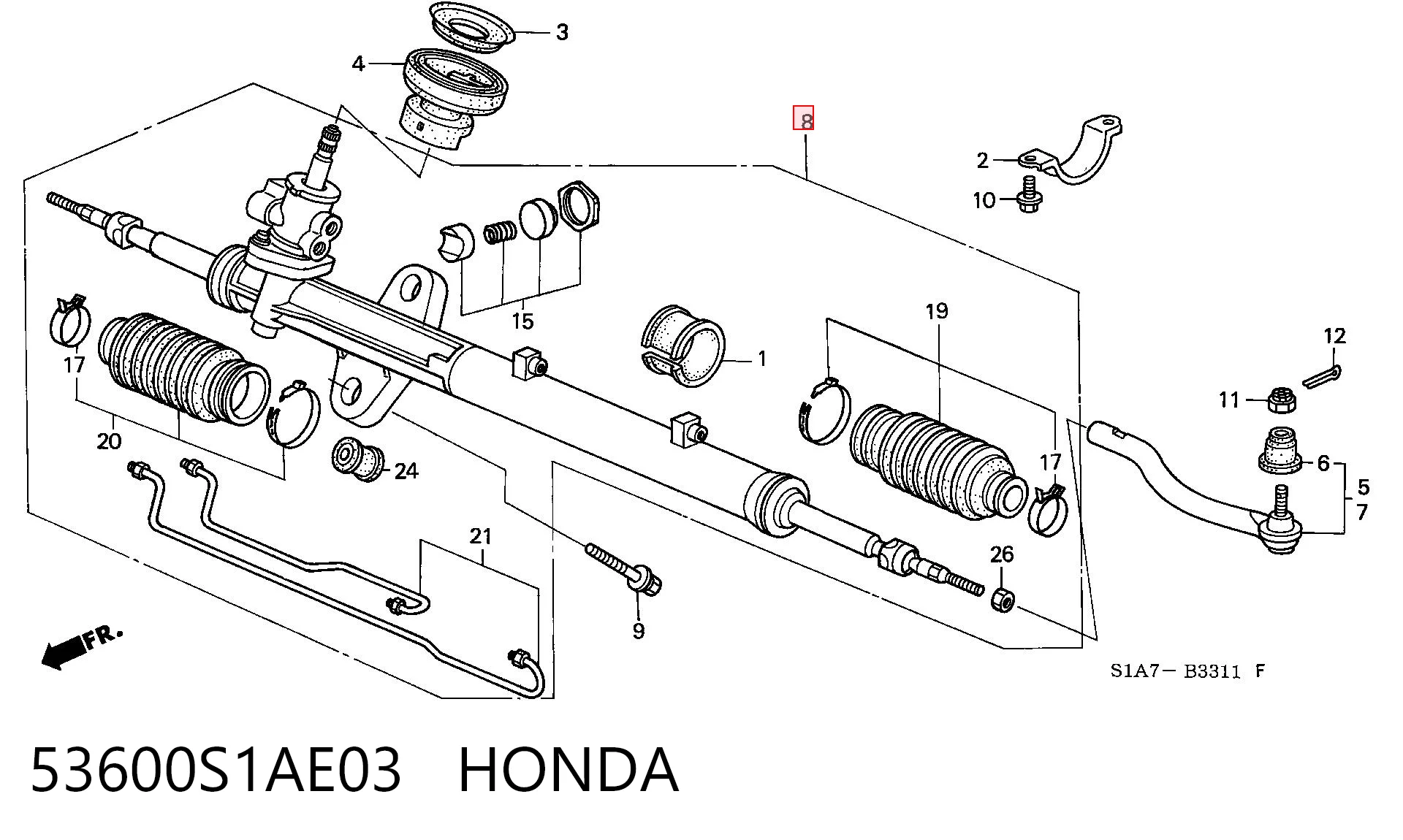 53600S1AE03 Honda Cremalheira da direção