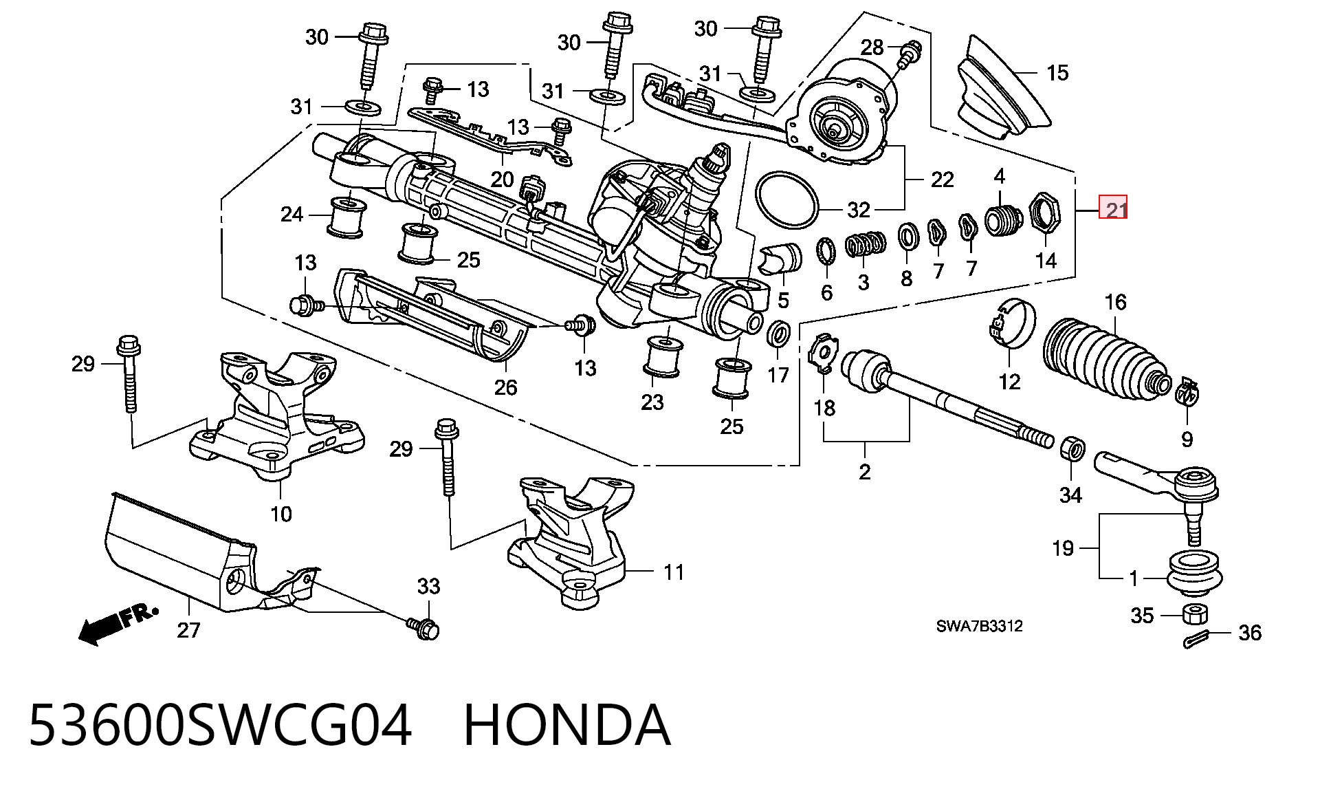 53600SWCG04 Honda Cremalheira da direção