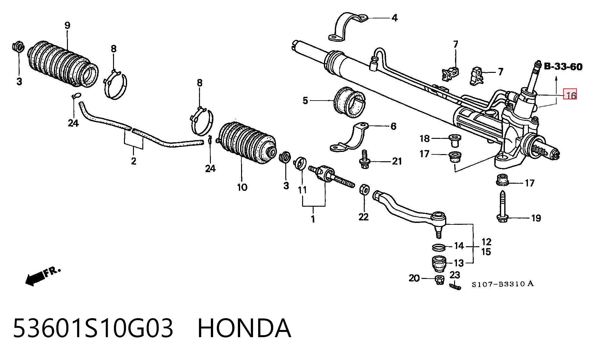 53601S10G03 Honda Cremalheira da direção