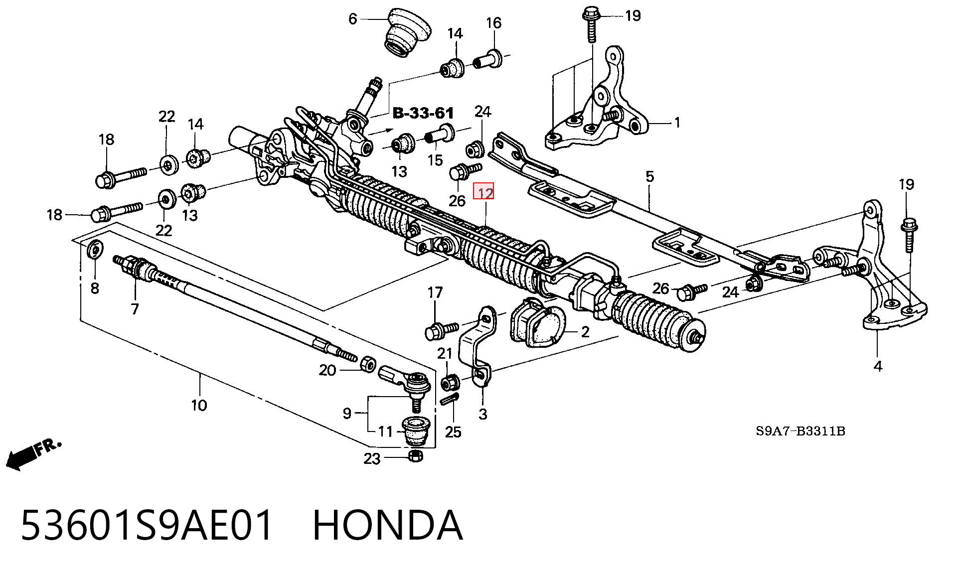 53601S9AE01 Honda Cremalheira da direção