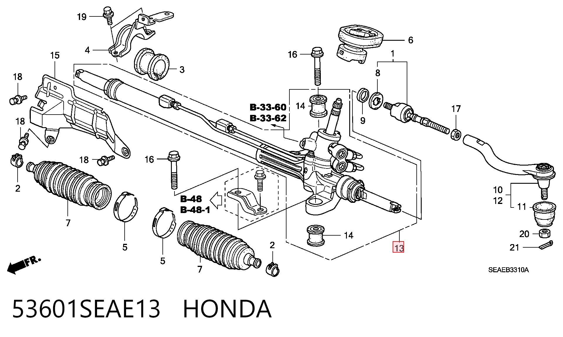 53601SEAE13 Honda Cremalheira da direção