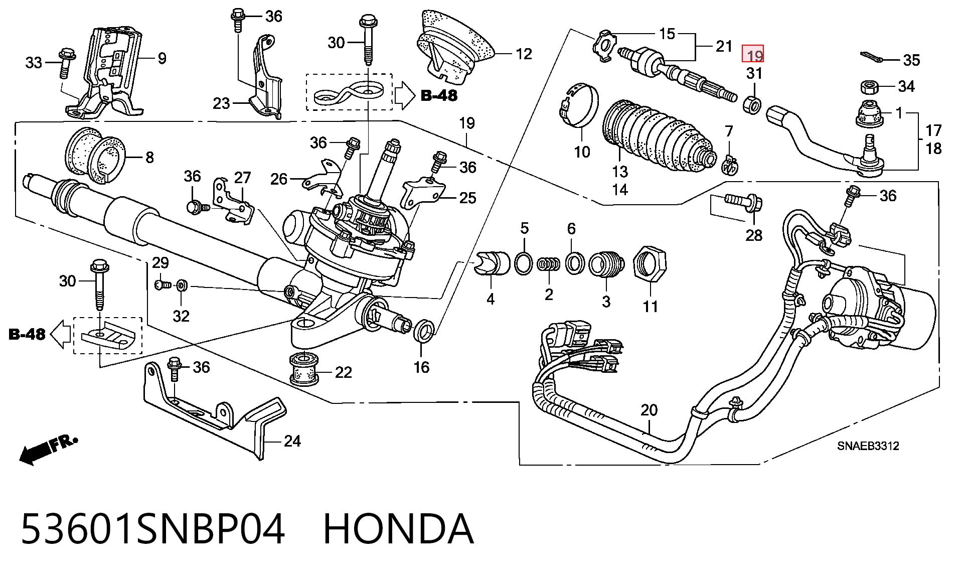 53601SNBP04 Honda Cremalheira da direção